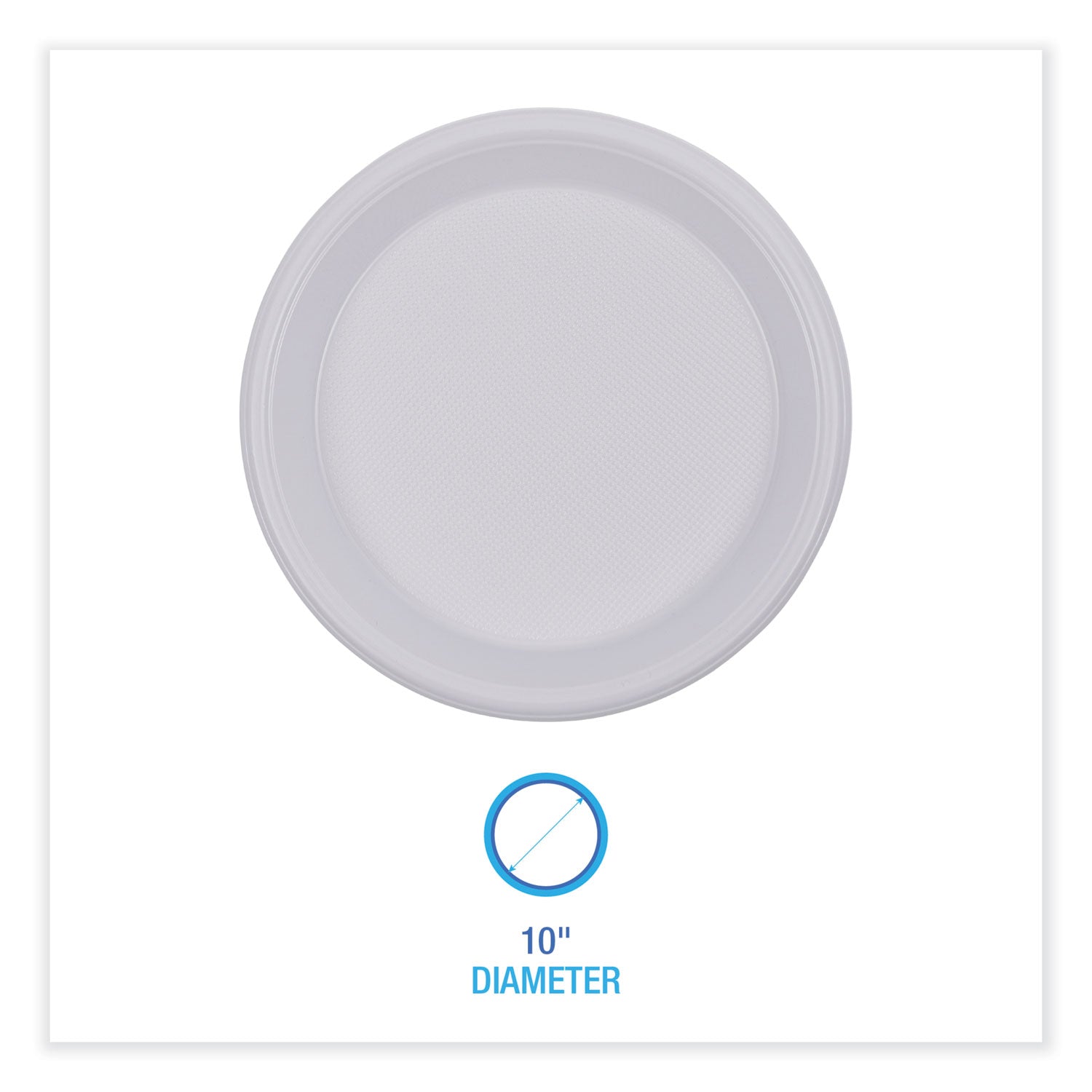 Hi-Impact Plastic Dinnerware, Plate, 10" dia, White, 500/Carton