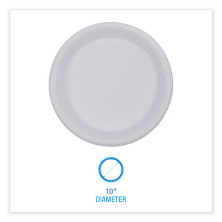 Hi-Impact Plastic Dinnerware, Plate, 10" dia, White, 500/Carton