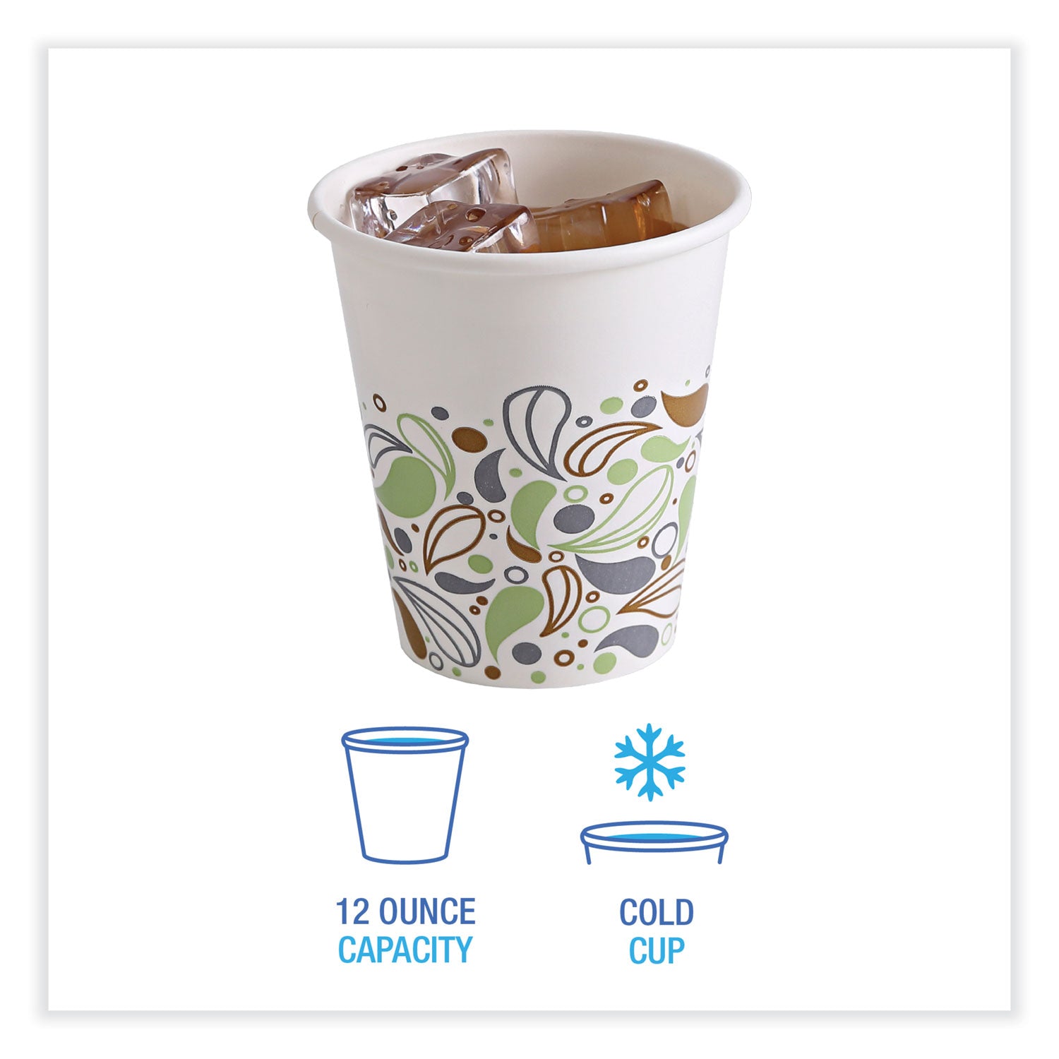 Deerfield Printed Paper Cold Cups, 12 oz, 50 Cups/Sleeve, 20 Sleeves/Carton
