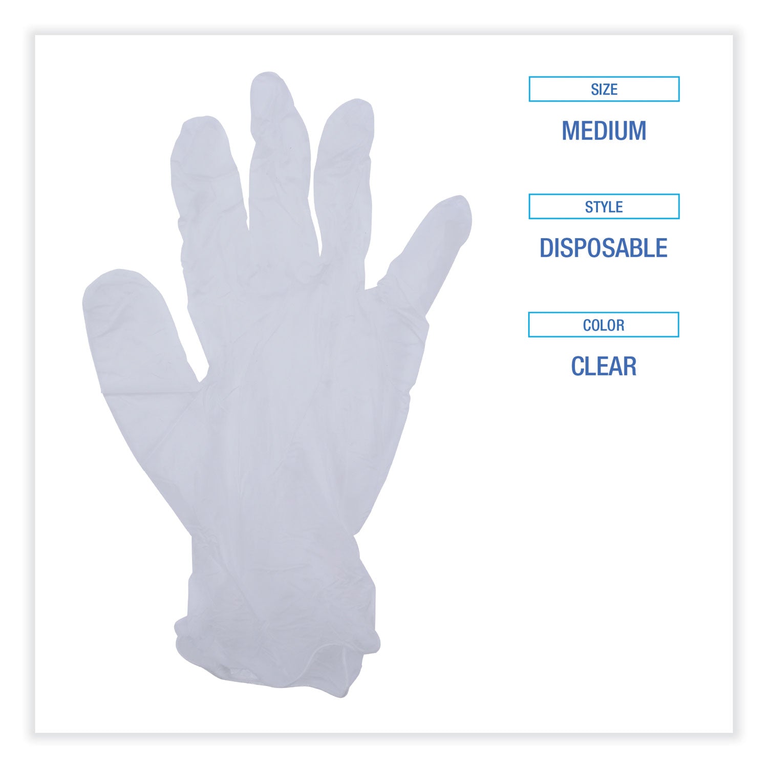 General Purpose Vinyl Gloves, Powder/Latex-Free, 2.6 mil, Medium, Clear, 100/Box - 