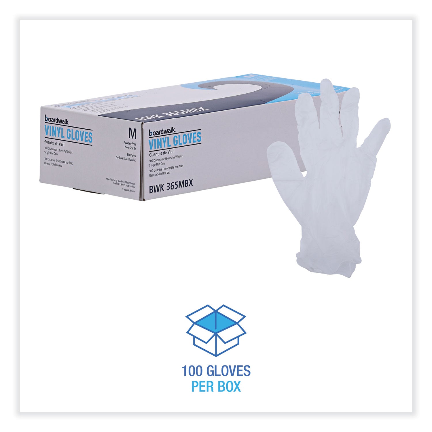 General Purpose Vinyl Gloves, Powder/Latex-Free, 2.6 mil, Medium, Clear, 100/Box - 