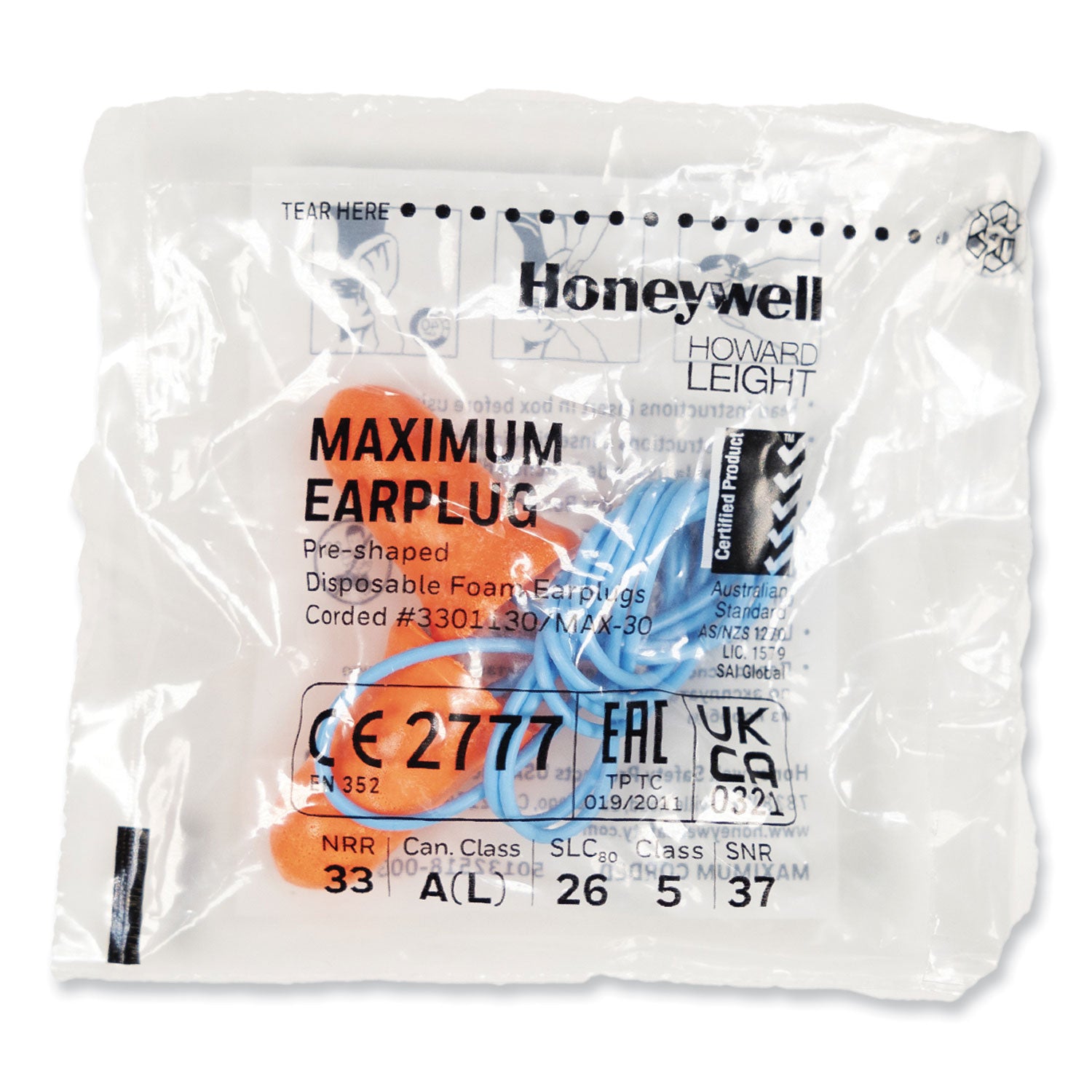 MAXIMUM Single-Use Earplugs, Corded, 33NRR, Coral, 100 Pairs - 