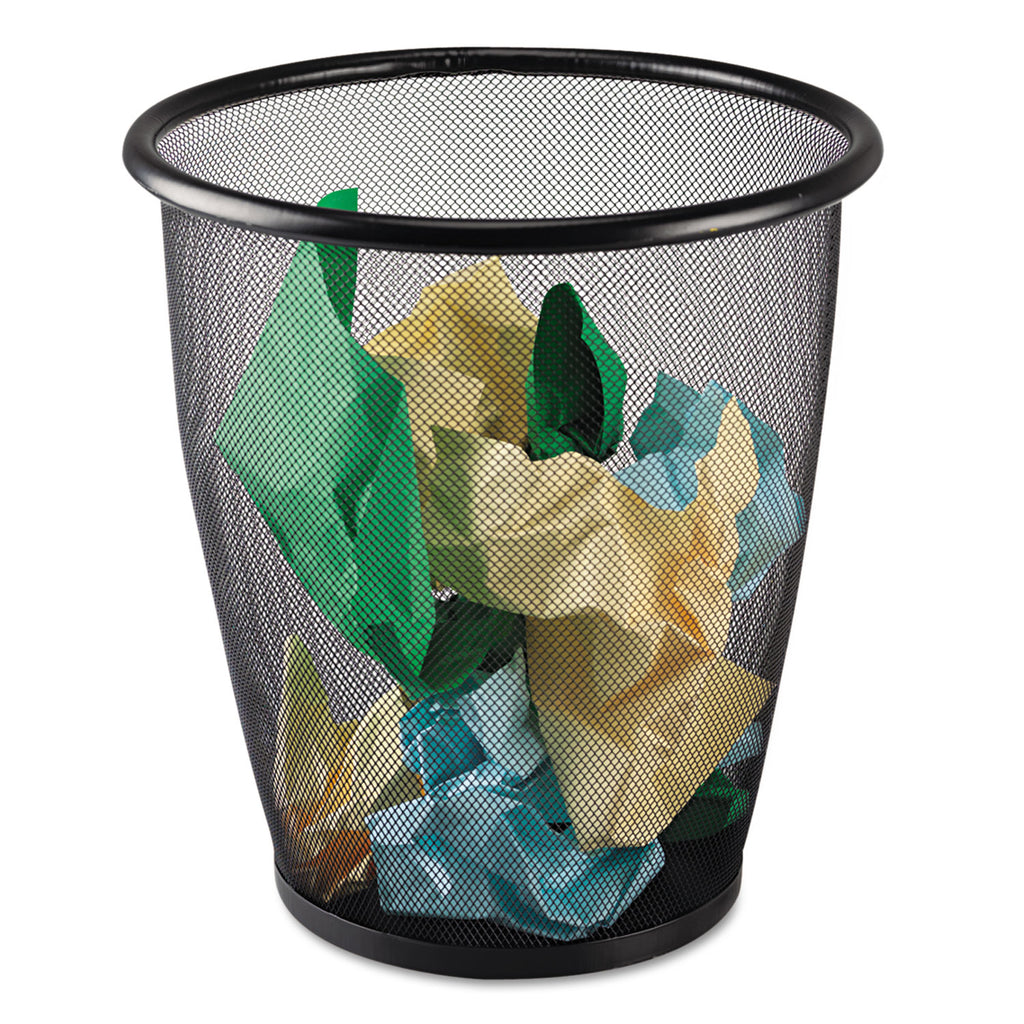 Onyx Round Mesh Wastebaskets, 5 gal, Steel Mesh, Black