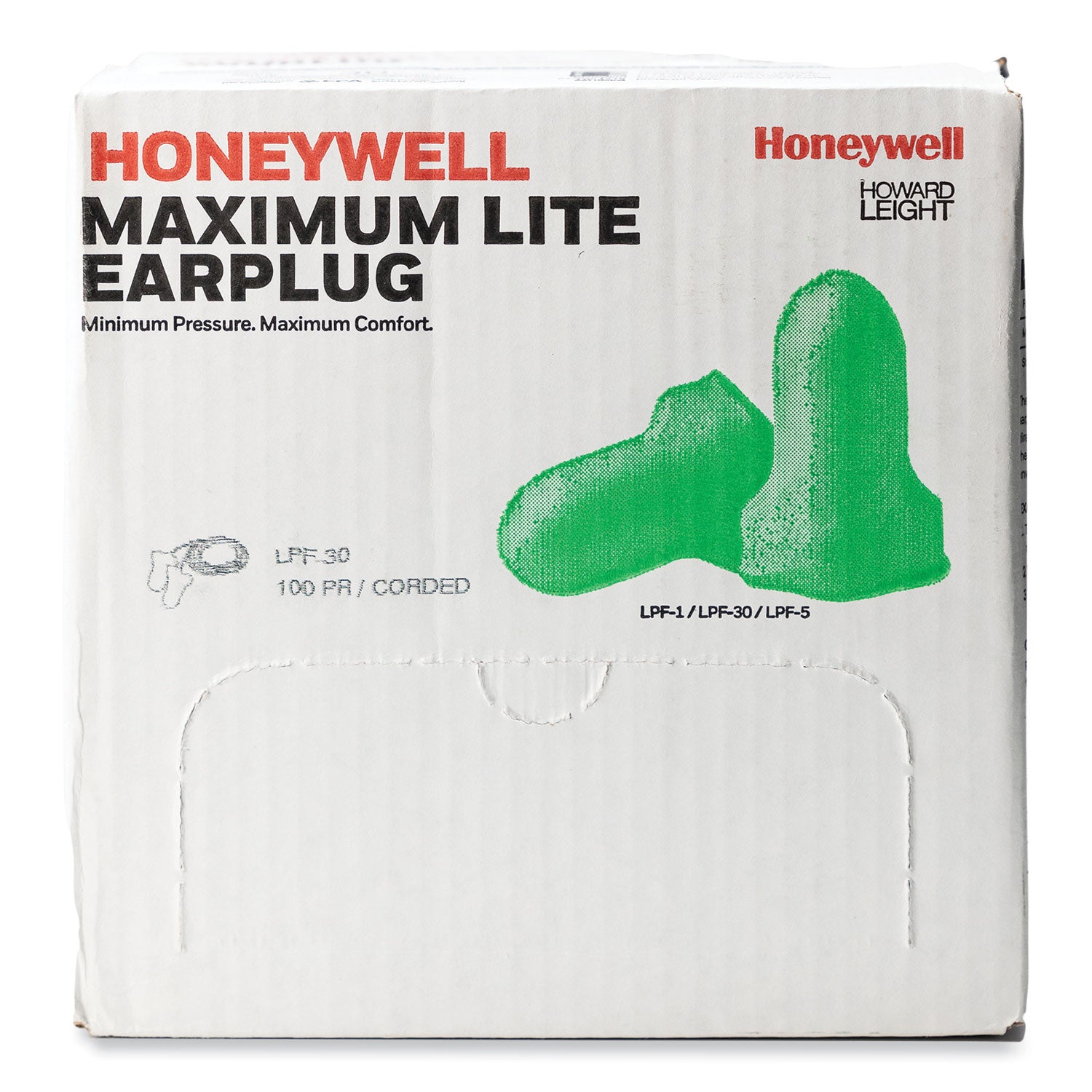 MAXIMUM Lite Single-Use Earplugs, Corded, 30NRR, Green, 100 Pairs - 