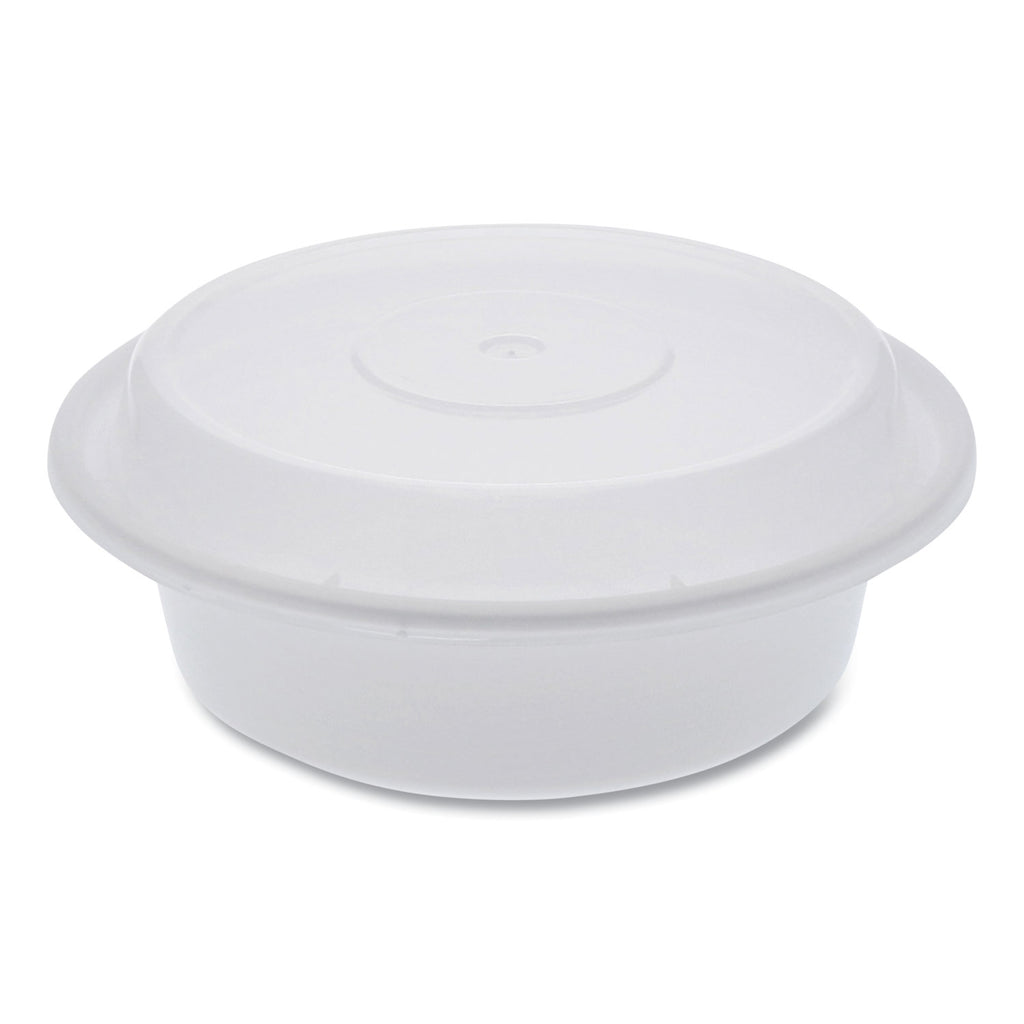 Newspring VERSAtainer Microwavable Containers, Round, 16 oz, 6 x 6 x 1.5, White/Clear, Plastic, 150/Carton