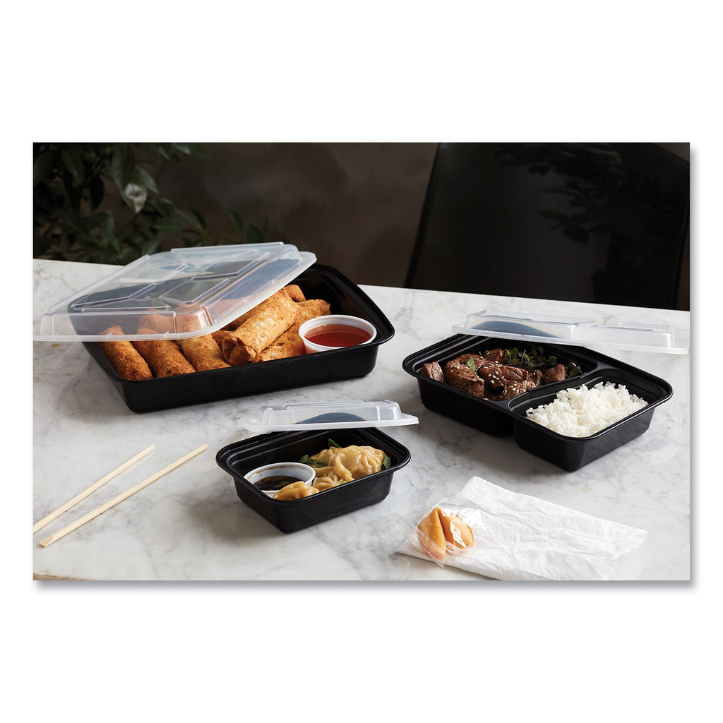 Newspring VERSAtainer Microwavable Containers, Rectangular, 58 oz, 8.5 x 11.5 x 2.5, Black/Clear, Plastic, 150/Carton