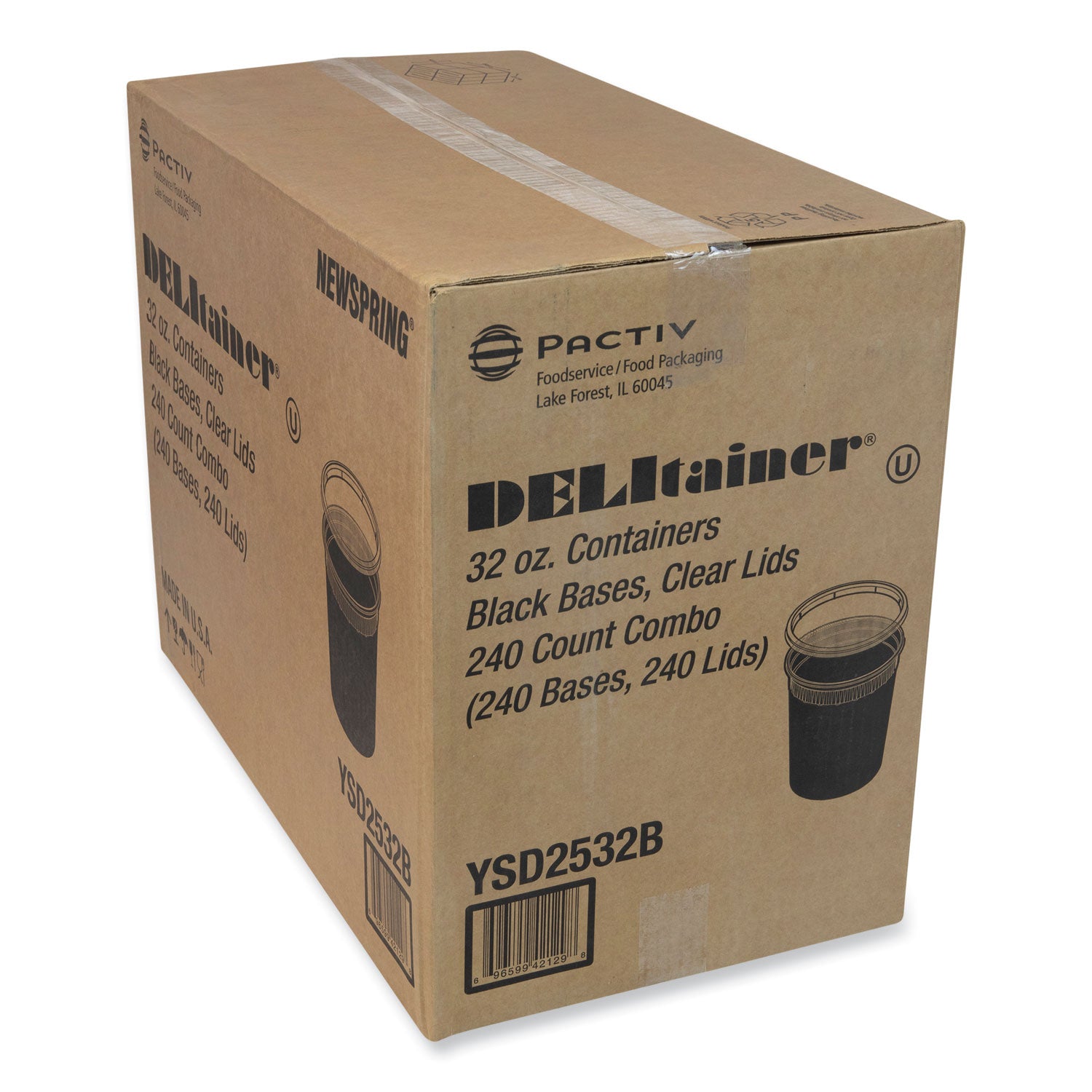 Newspring DELItainer Microwavable Container, 32 oz, 4.55 x 4.55 x 5.55, Black/Clear, Plastic, 240/Carton