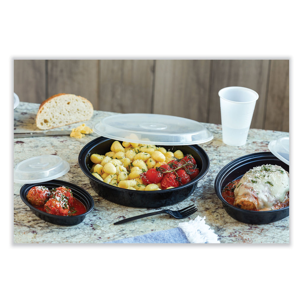 Newspring VERSAtainer Microwavable Containers, Oval, 6 oz, 5.7 x 4 x 1.1, Black/Clear, Plastic, 150/Carton