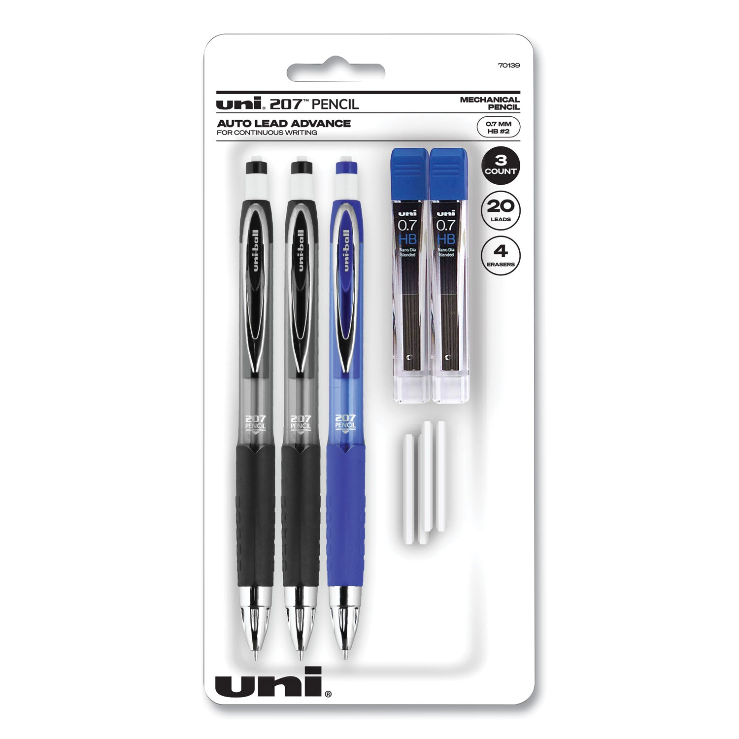 207-mechanical-pencils-with-tube-of-lead-erasers-07-mm-hb-#2-black-lead-assorted-barrel-colors-3-pencils-set_ubc70139 - 1