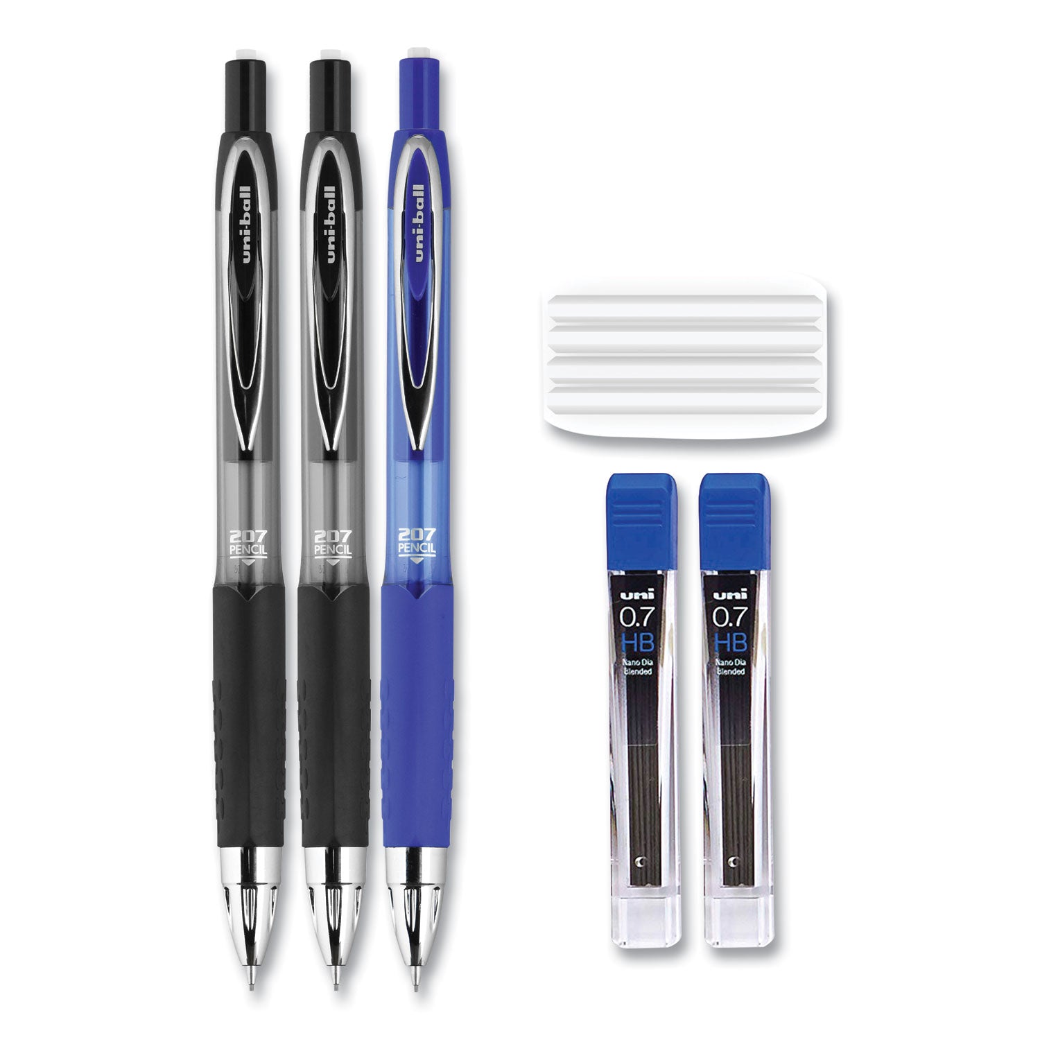 207-mechanical-pencils-with-tube-of-lead-erasers-07-mm-hb-#2-black-lead-assorted-barrel-colors-3-pencils-set_ubc70139 - 4