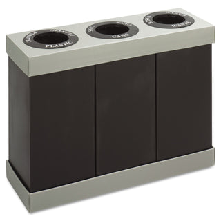 Safco At-Your-Disposal 3-bin Recycling Center - 28 gal Capacity - Rectangular - 33" Height x 46" Width x 16" Depth - Corrugated Plastic - Black - 1 Each