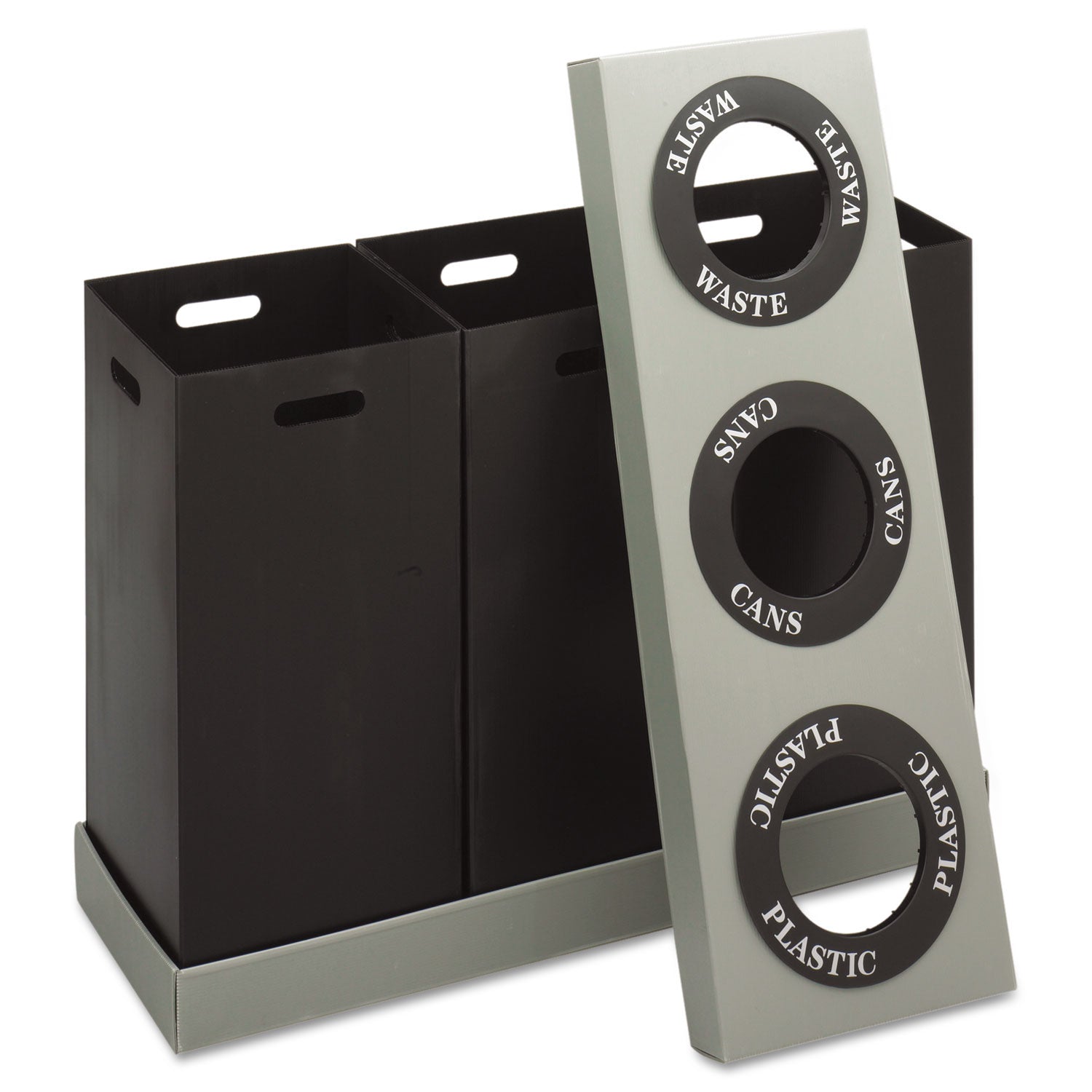 Safco At-Your-Disposal 3-bin Recycling Center - 28 gal Capacity - Rectangular - 33" Height x 46" Width x 16" Depth - Corrugated Plastic - Black - 1 Each