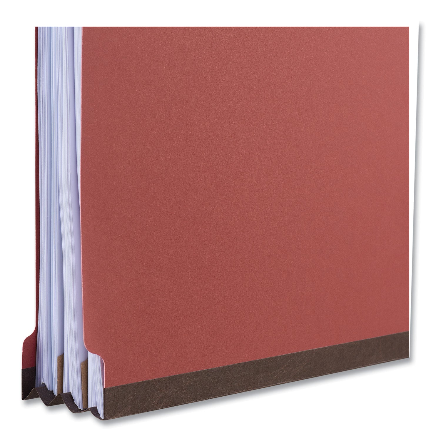 Bright Colored Pressboard Classification Folders, 2" Expansion, 1 Divider, 4 Fasteners, Legal Size, Ruby Red Exterior, 10/Box - 
