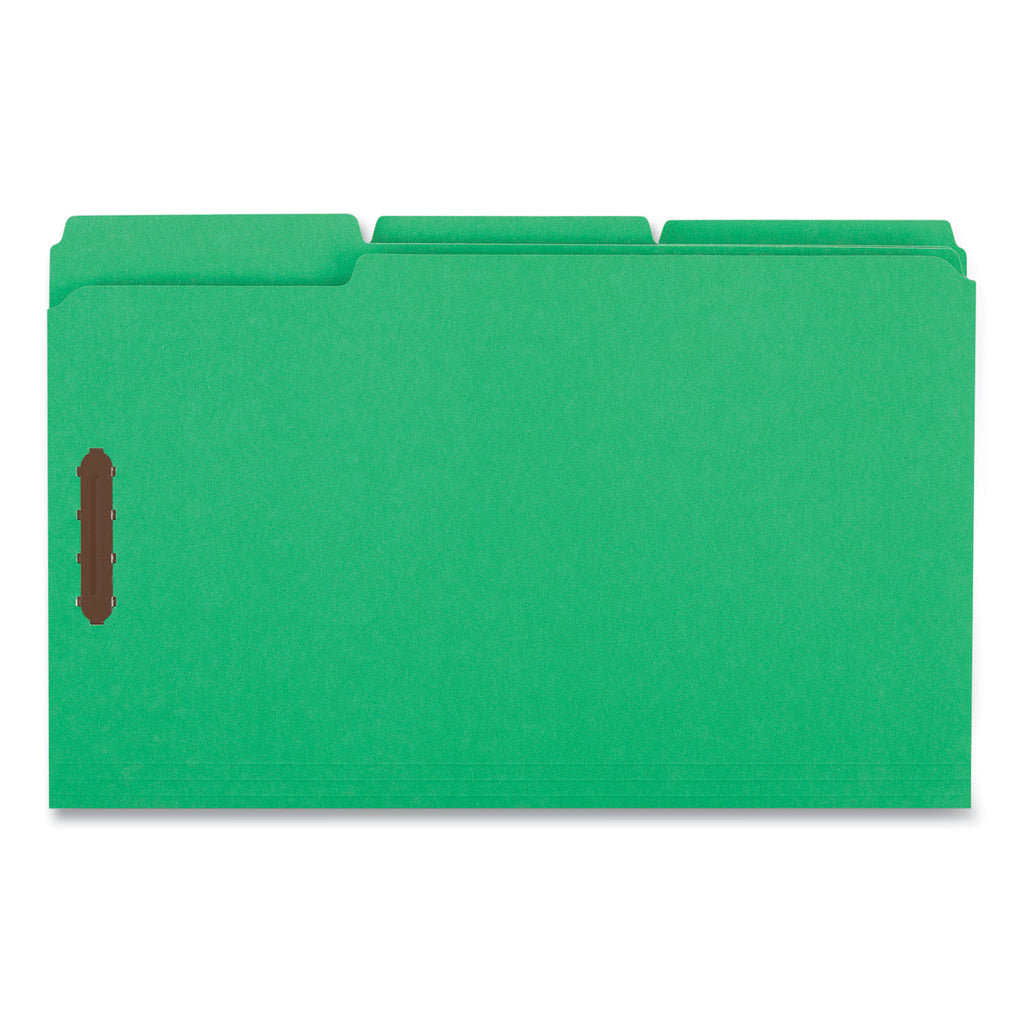 Deluxe Reinforced Top Tab Fastener Folders, 0.75" Expansion, 2 Fasteners, Legal Size, Green Exterior, 50/Box - 