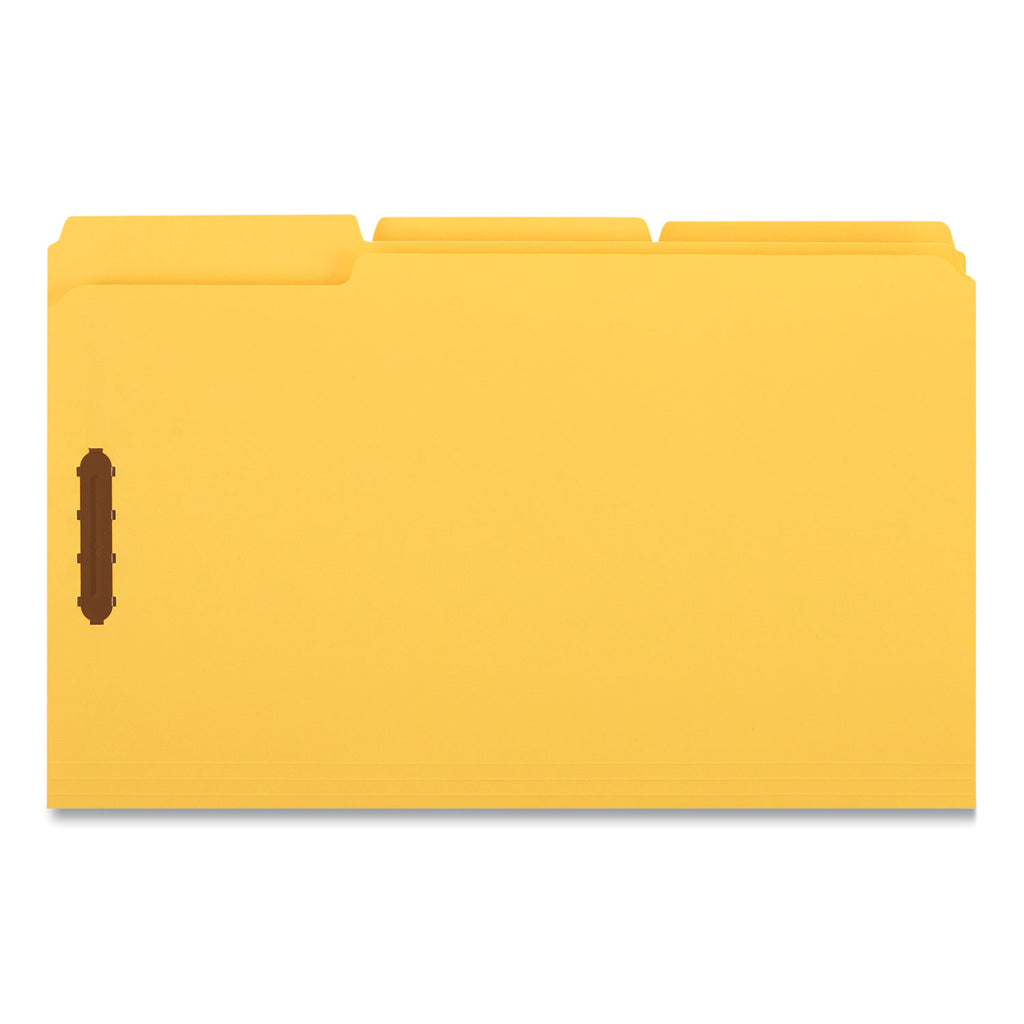 Deluxe Reinforced Top Tab Fastener Folders, 0.75" Expansion, 2 Fasteners, Legal Size, Yellow Exterior, 50/Box - 