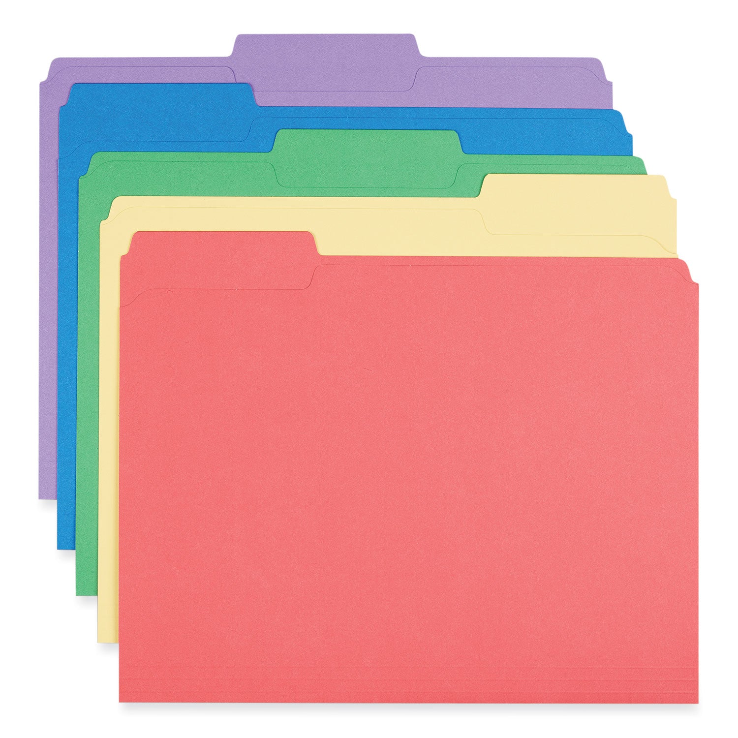 Reinforced Top-Tab File Folders, 1/3-Cut Tabs: Assorted, Letter Size, 1" Expansion, Assorted Colors, 100/Box - 