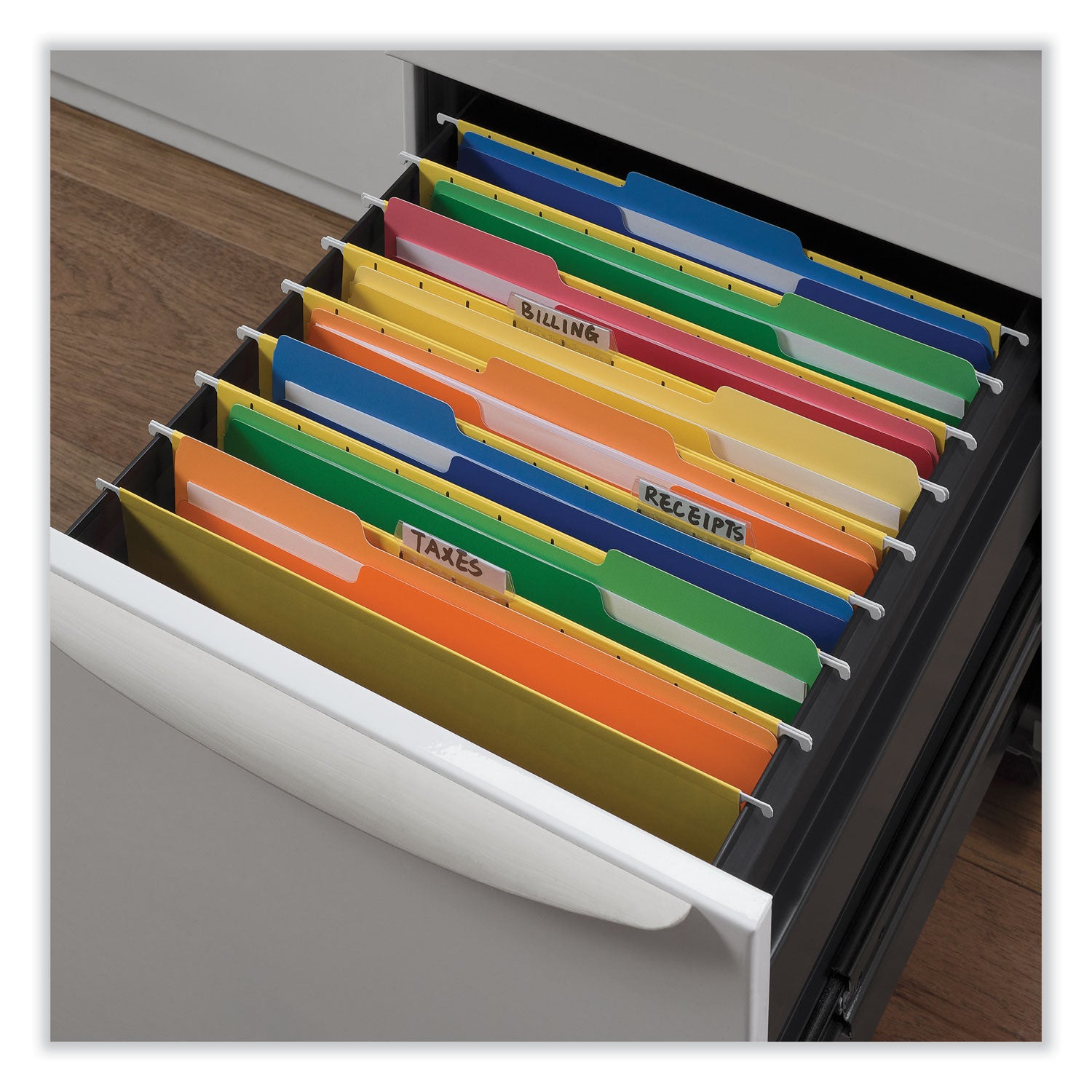 Deluxe Heavyweight File Folders, 1/3-Cut Tabs: Assorted, Letter Size, 0.75" Expansion, Assorted Colors, 50/Box - 