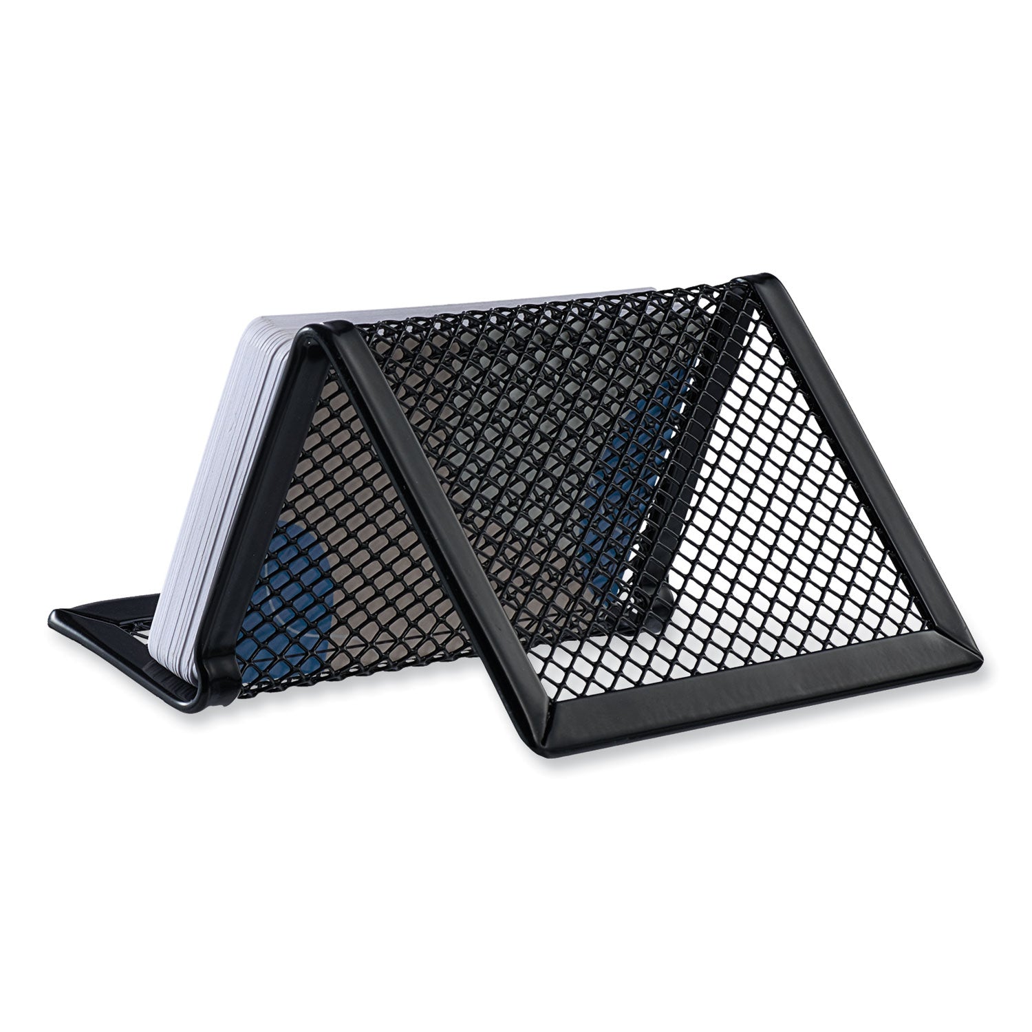 Mesh Metal Business Card Holder, Holds 50 2.25 x 4 Cards, 3.78 x 3.38 x 2.13, Black - 