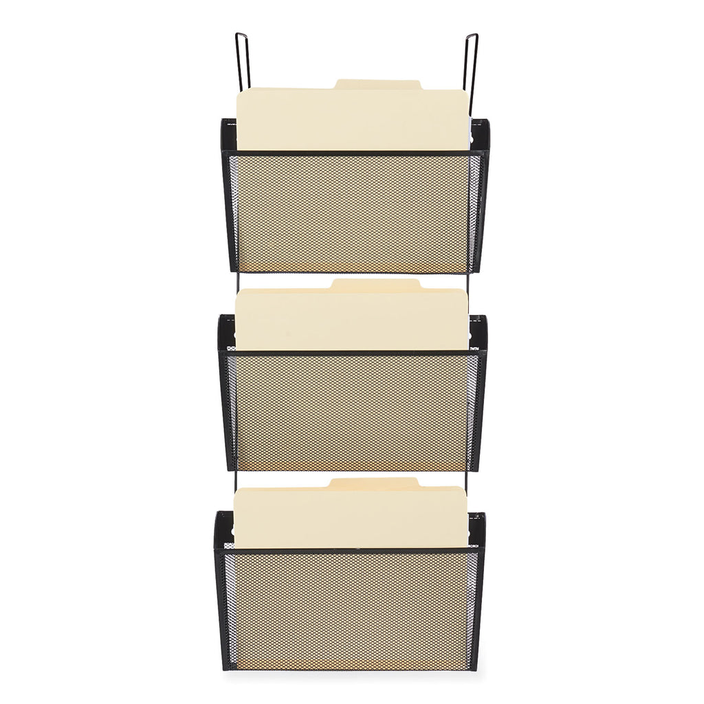 Mesh Three-Pack Wall Files, 3 Sections, Letter Size, 14.13" x 3.38" x 8.5", Black - 