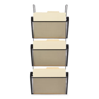 Mesh Three-Pack Wall Files, 3 Sections, Letter Size, 14.13" x 3.38" x 8.5", Black - 