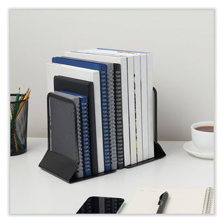 Metal Mesh Bookends, Nonskid, 5.38 x 5.38 x 6.75, Black, 1 Pair