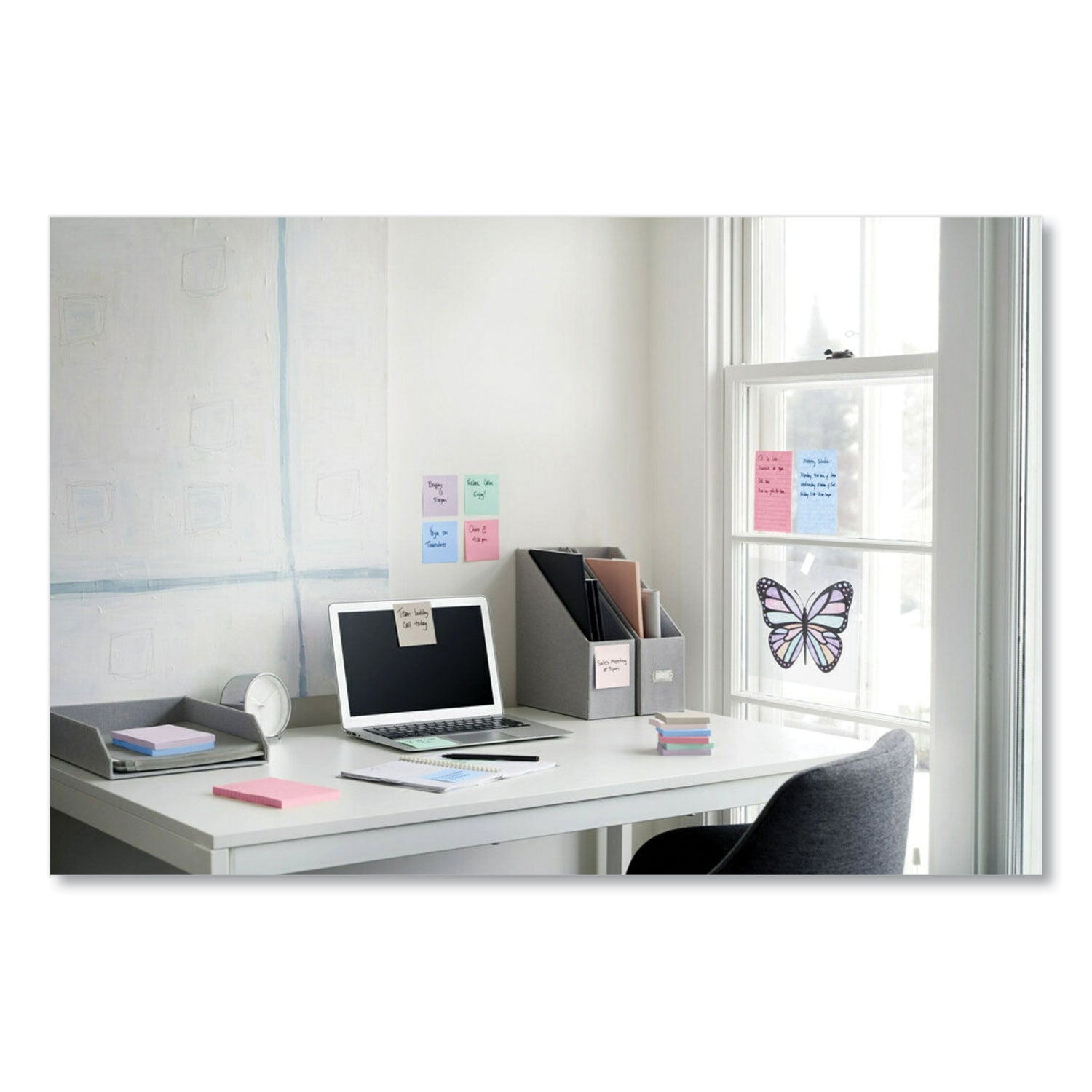 100% Recycled Paper Super Sticky Notes, 3" x 3", Wanderlust Pastels, 70 Sheets/Pad, 24 Pads/Pack