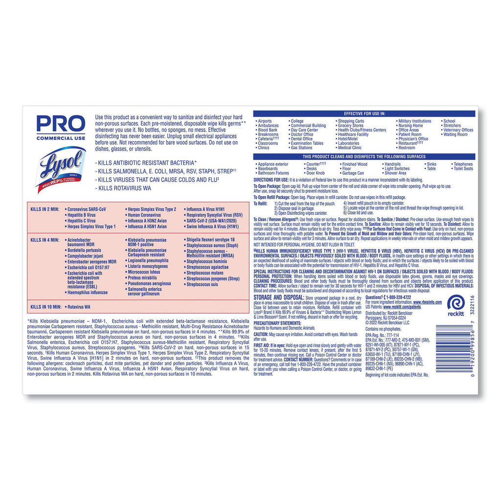 Professional Disinfecting Wipe Bucket, 1-Ply, 6 x 8, Lemon and Lime Blossom, White, 800 Wipes