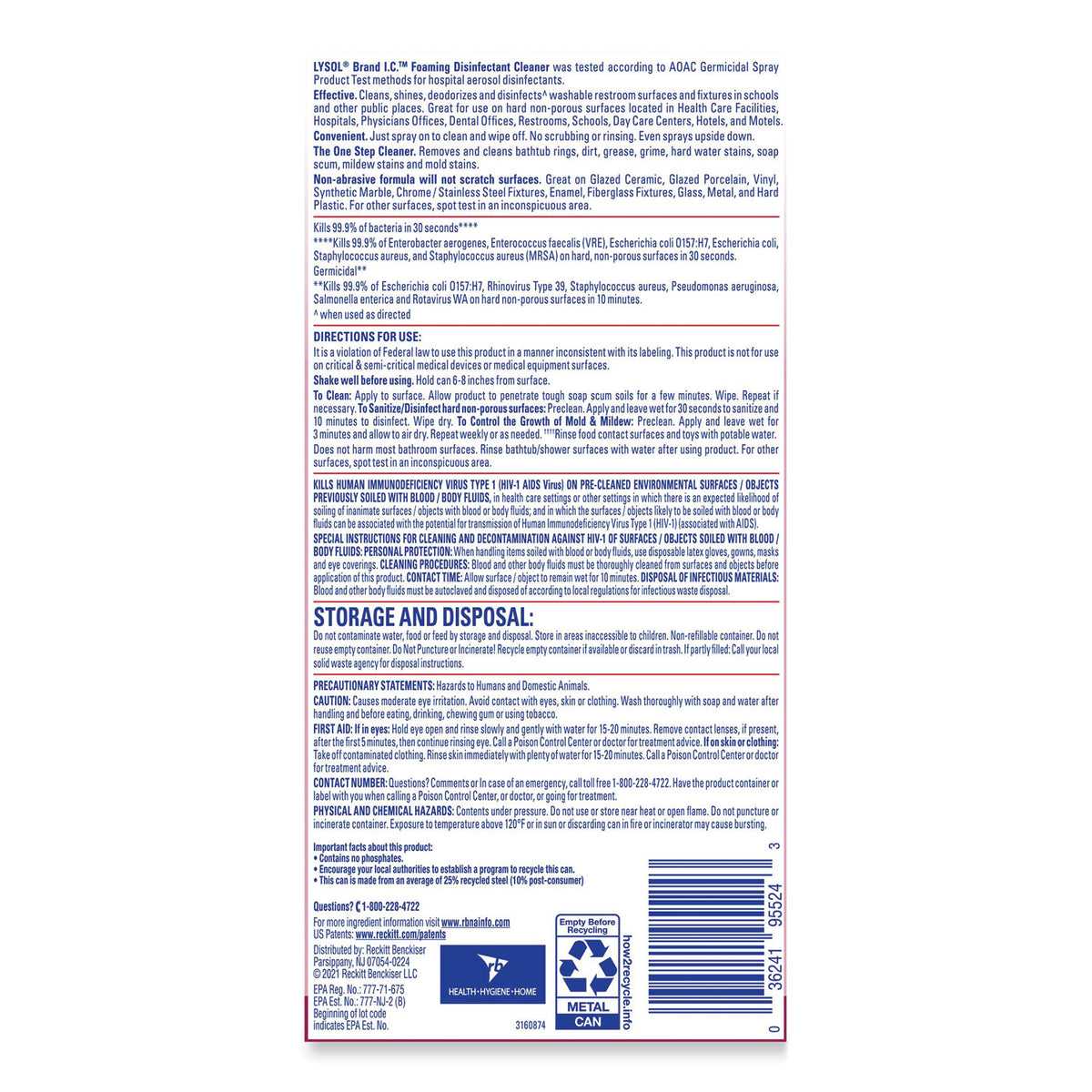 Lysol Foaming Disinfectant Cleaner, Sold as 1 Each