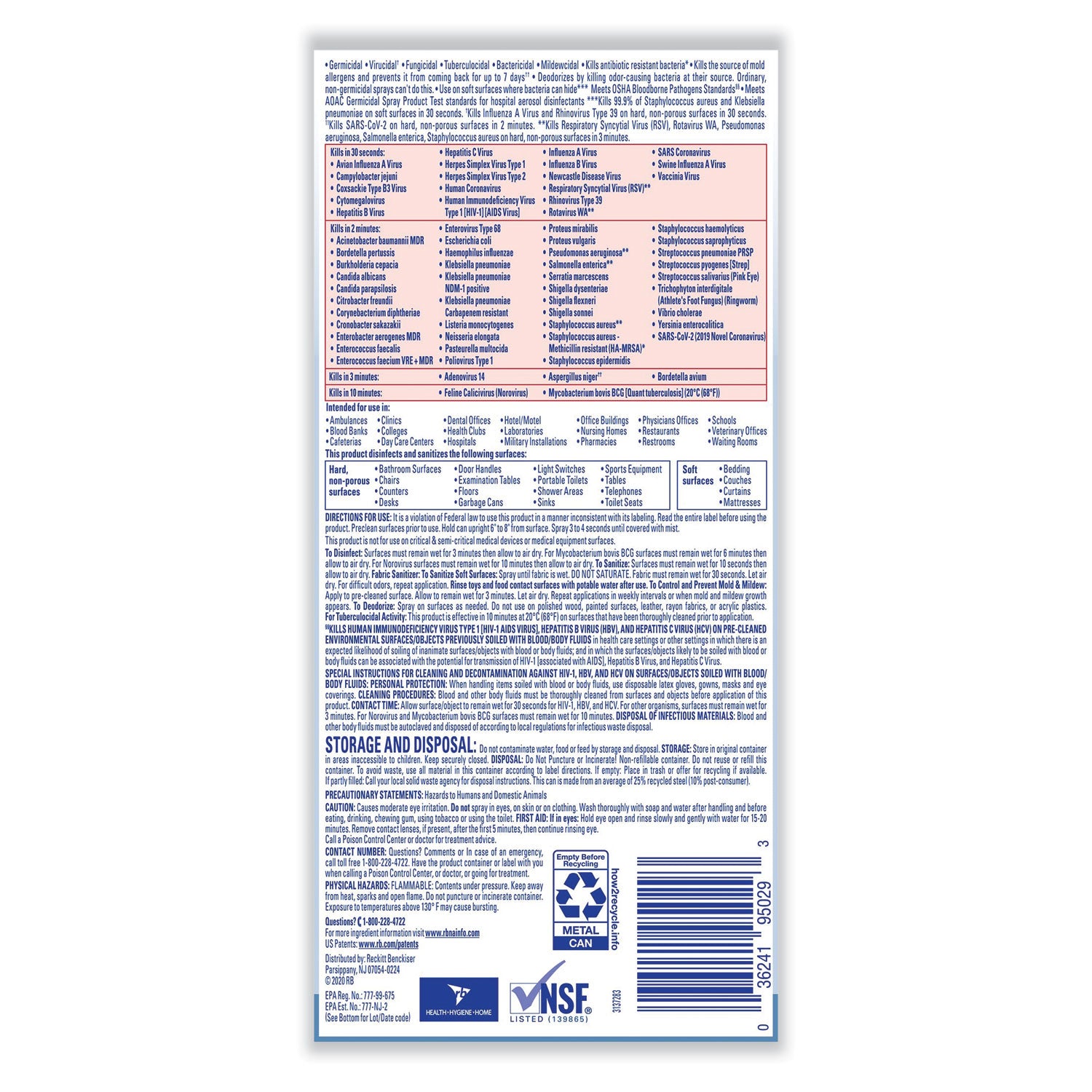 Disinfectant Spray, 19 oz Aerosol Spray, 12/Carton - 