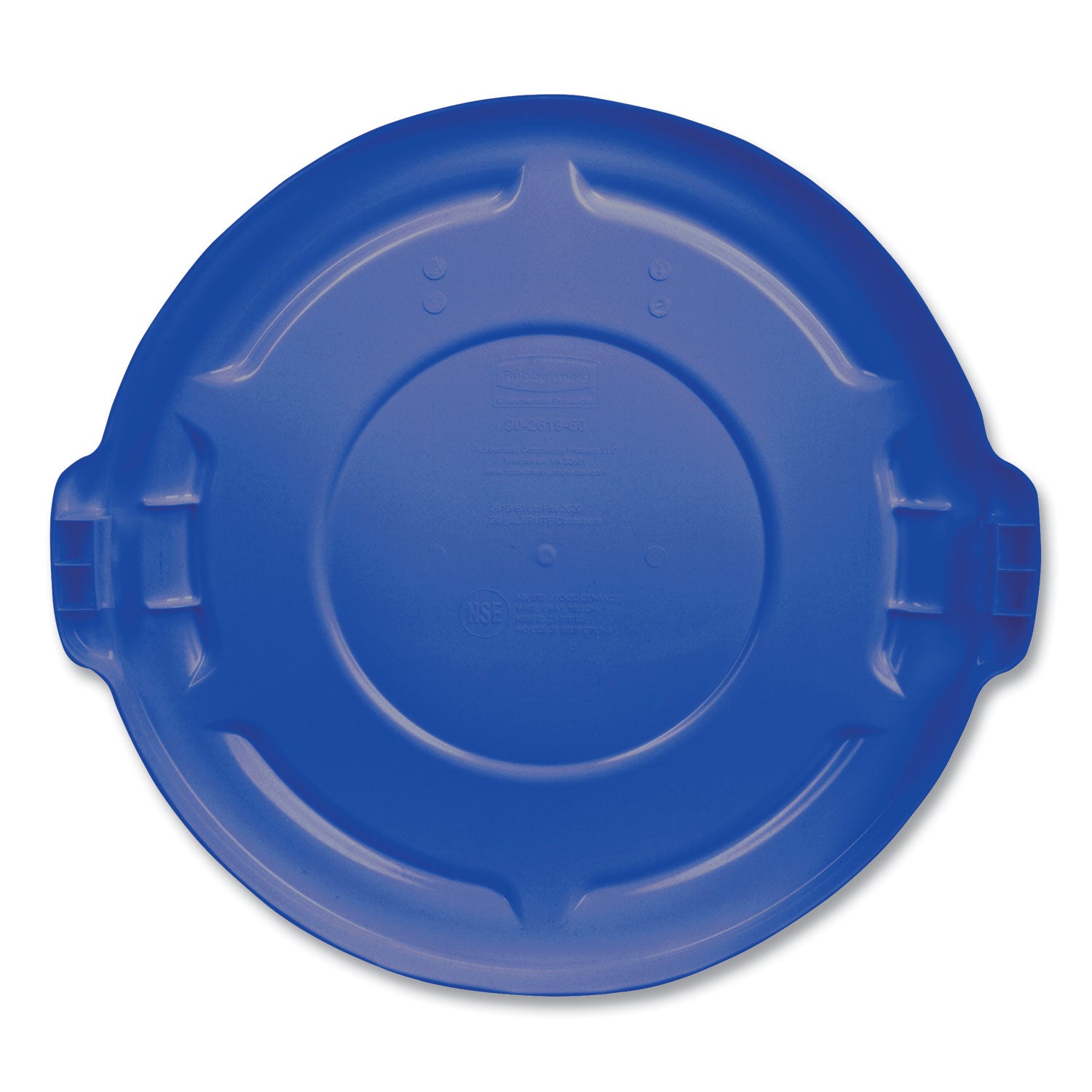 BRUTE Self-Draining Flat Top Lids for 32 gal Round BRUTE Containers, 22.25" Diameter, Blue - 