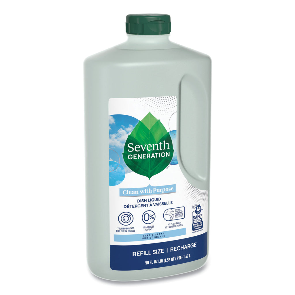Natural Dishwashing Liquid, Free and Clear, 50 oz Bottle, 3/Carton