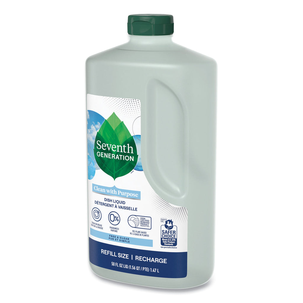 Natural Dishwashing Liquid, Free and Clear, 50 oz Bottle, 3/Carton