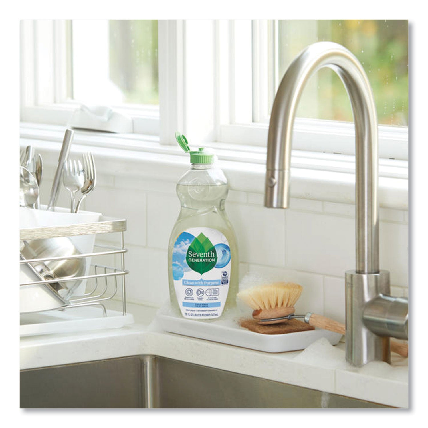 Natural Dishwashing Liquid, Free and Clear, 19 oz Bottle, 6/Carton