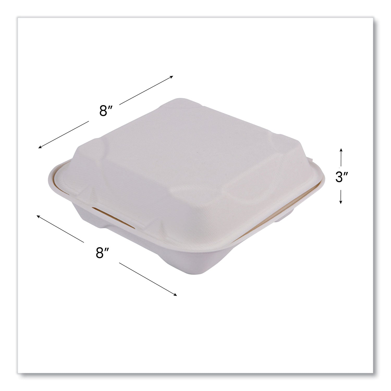 Renewable And Compostable Sugarcane Clamshells - 8" X 8" X 3", 50/packs, 4 Packs/carton
