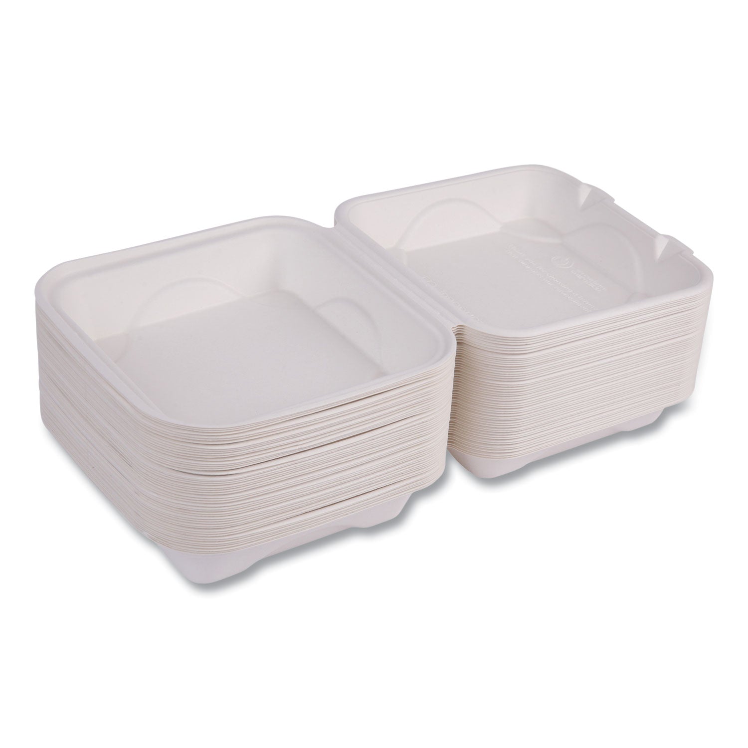 Renewable And Compostable Sugarcane Clamshells - 8" X 8" X 3", 50/packs, 4 Packs/carton