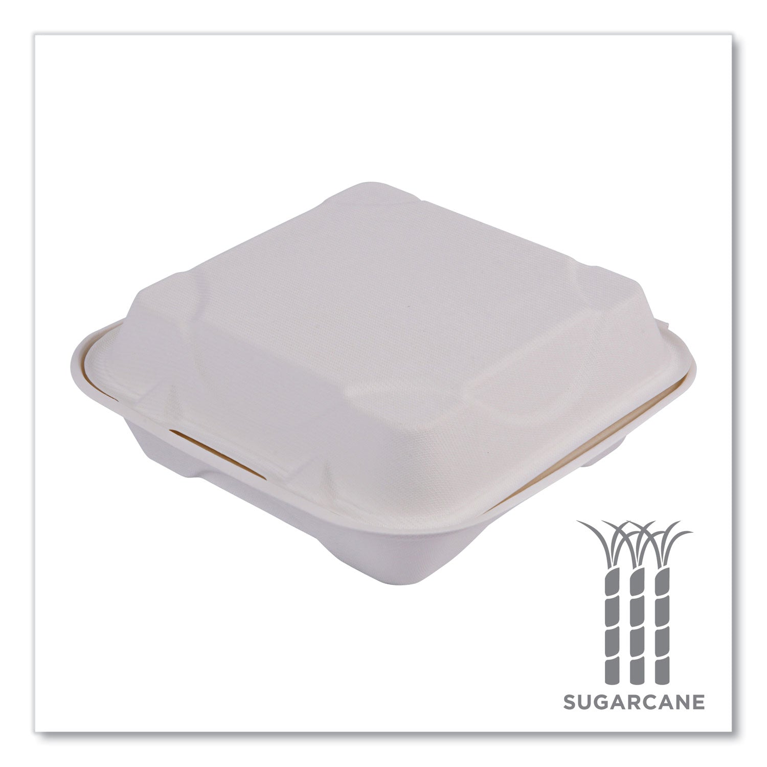Renewable And Compostable Sugarcane Clamshells - 8" X 8" X 3", 50/packs, 4 Packs/carton