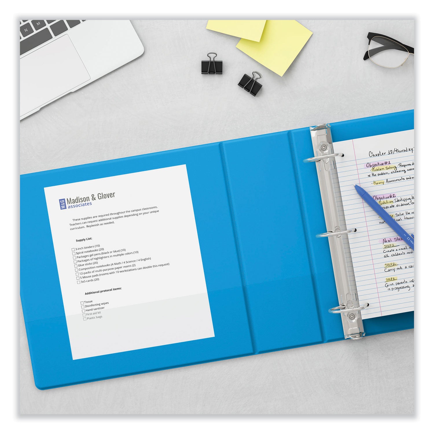 Slant D-Ring View Binder, 3 Rings, 1" Capacity, 11 x 8.5, Light Blue - 