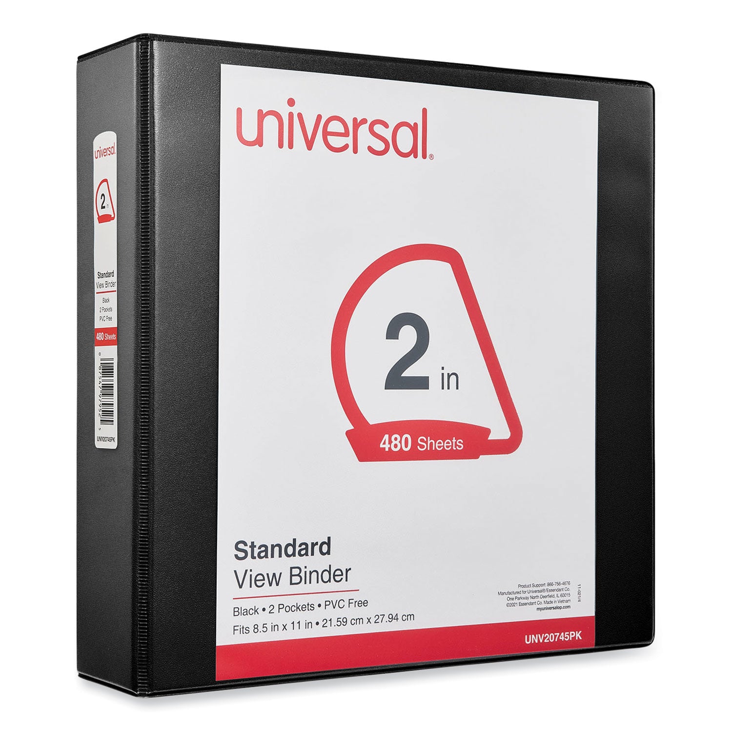Slant D-Ring View Binder, 3 Rings, 2" Capacity, 11 x 8.5, Black, 6/Carton