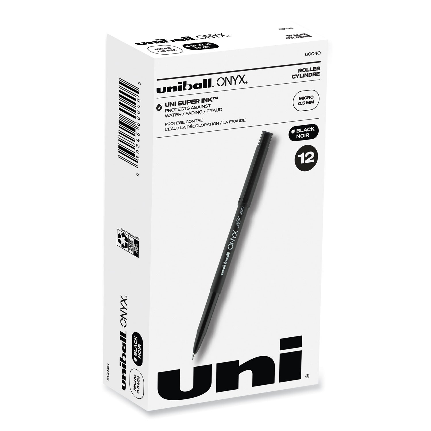 onyx-roller-ball-pen-stick-extra-fine-05-mm-black-ink-black-barrel-dozen_ubc60040 - 1