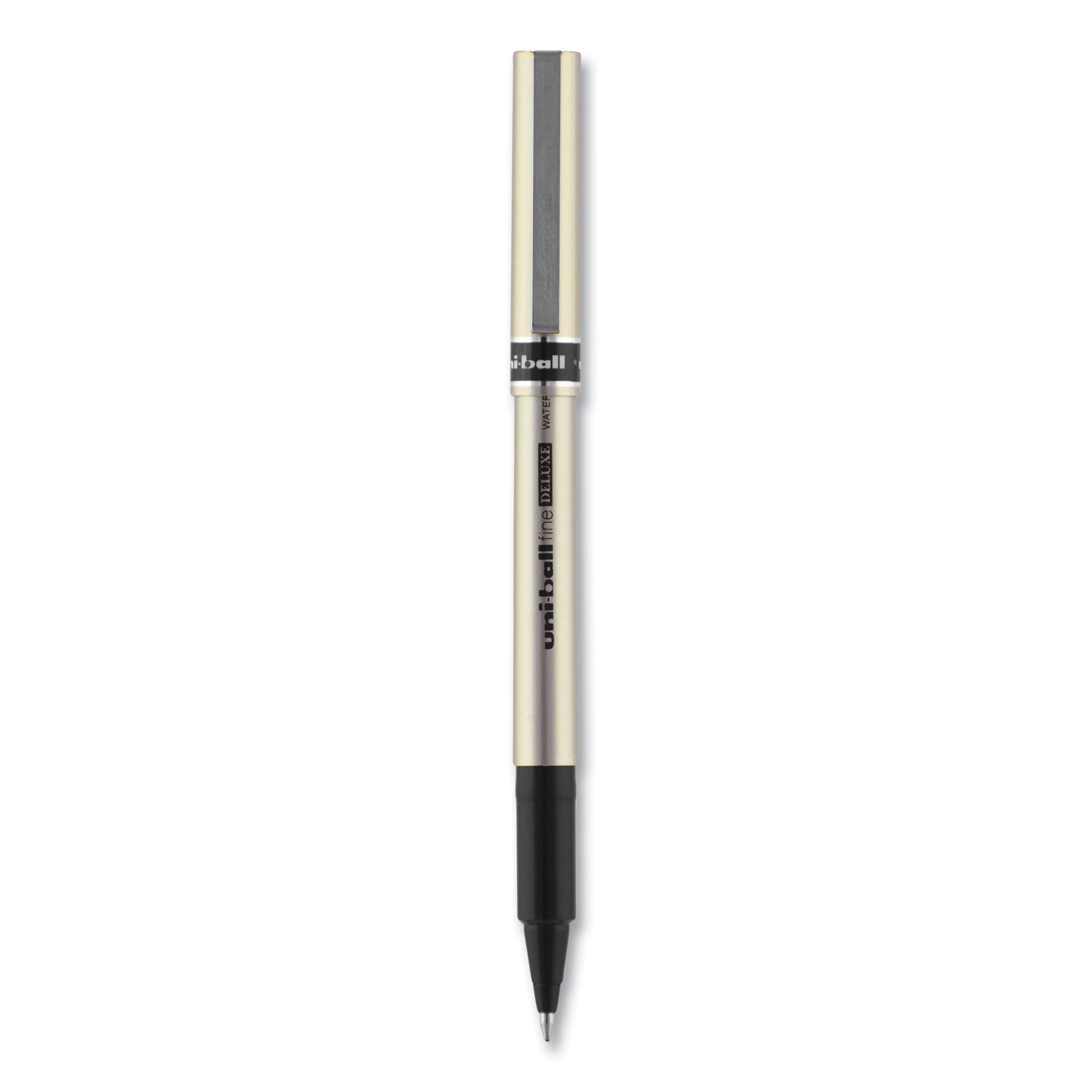 deluxe-roller-ball-pen-stick-fine-07-mm-black-ink-champagne-black-barrel-dozen_ubc60052 - 2