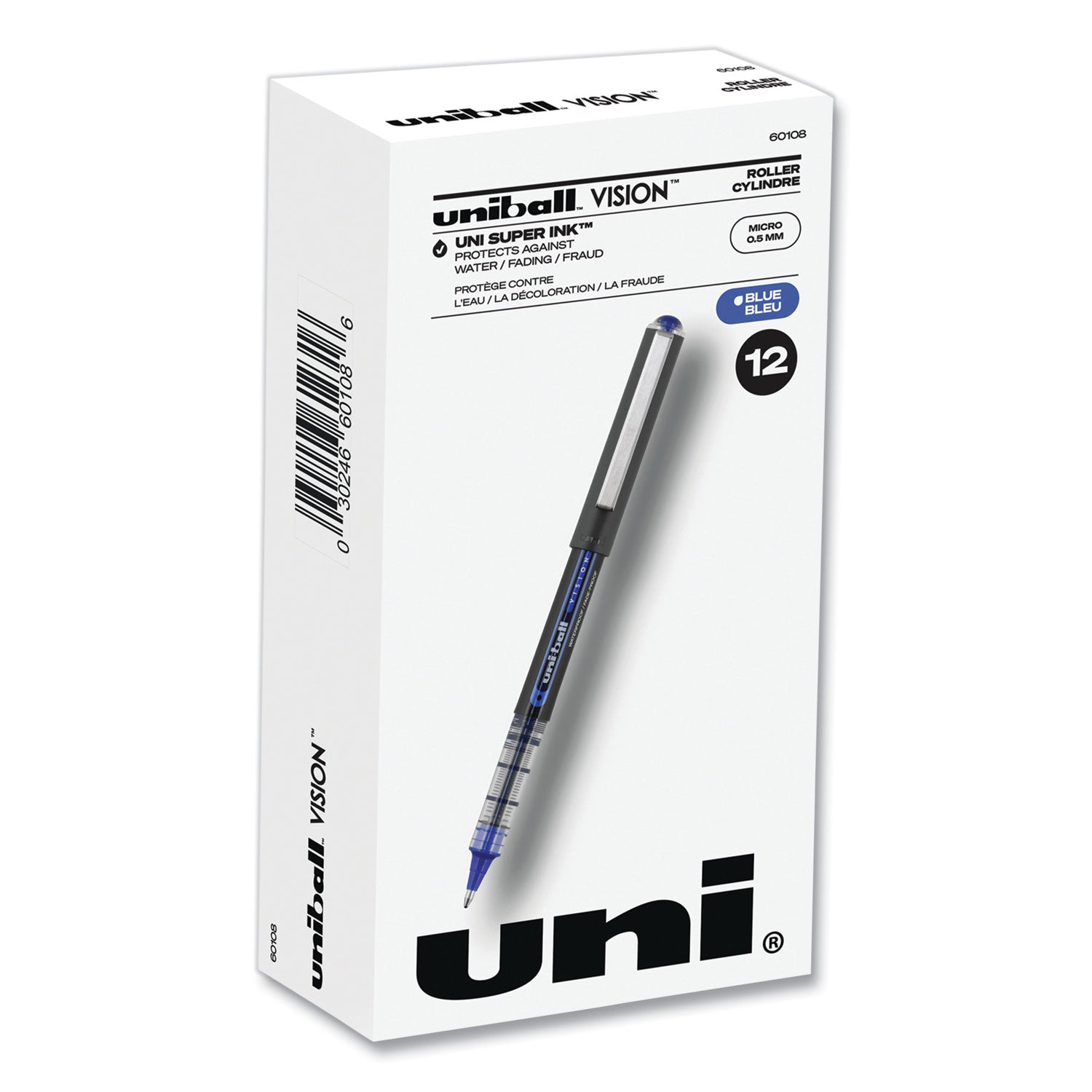 vision-roller-ball-pen-stick-extra-fine-05-mm-blue-ink-gray-blue-clear-barrel-dozen_ubc60108 - 1