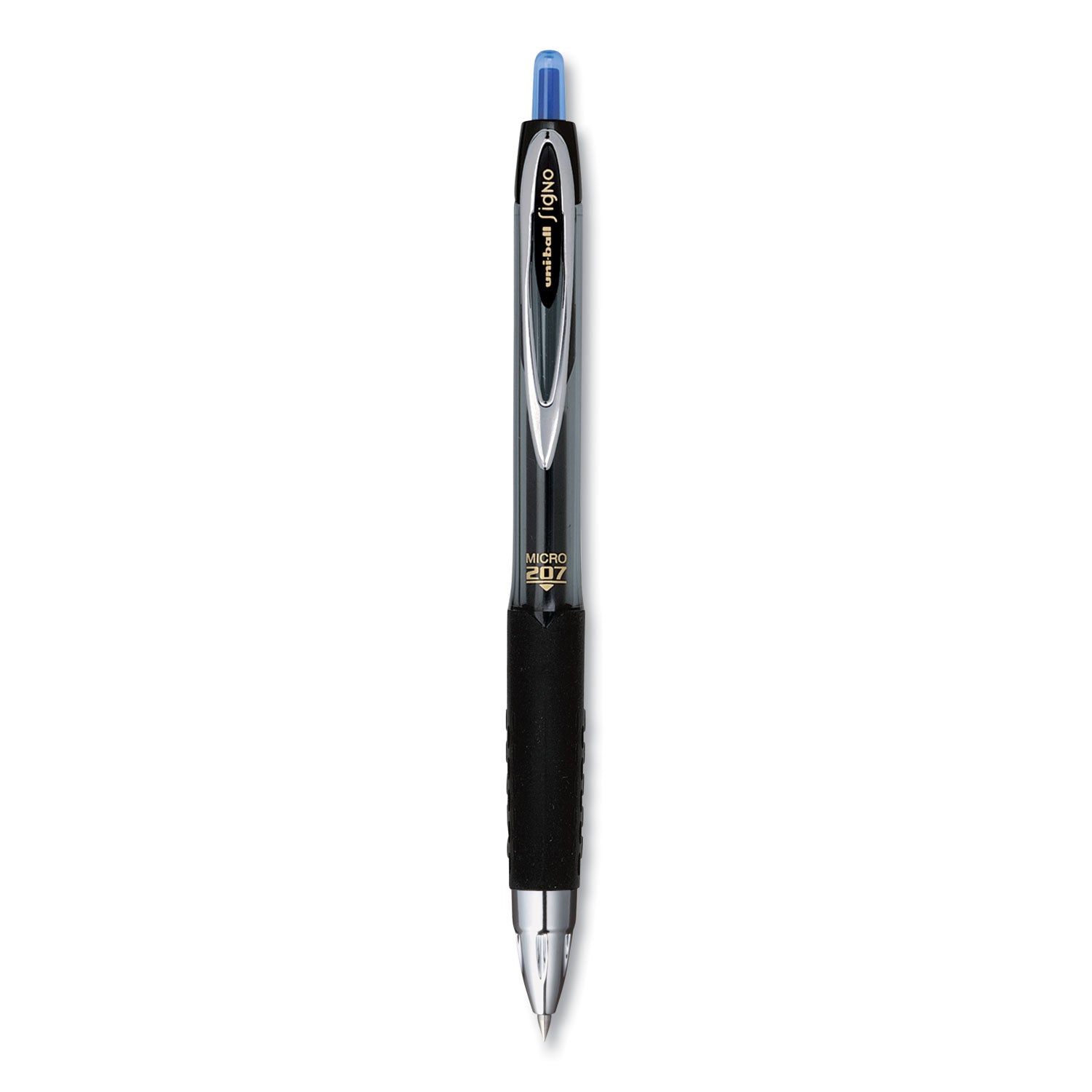 signo-207-gel-pen-retractable-fine-05-mm-blue-ink-smoke-black-blue-barrel-dozen_ubc61256 - 2