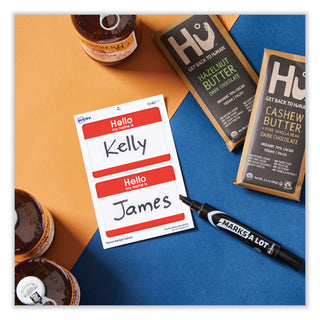 Printable Self-Adhesive Name Badges, 2 1/3 x 3 3/8, Red "Hello", 100/Pack
