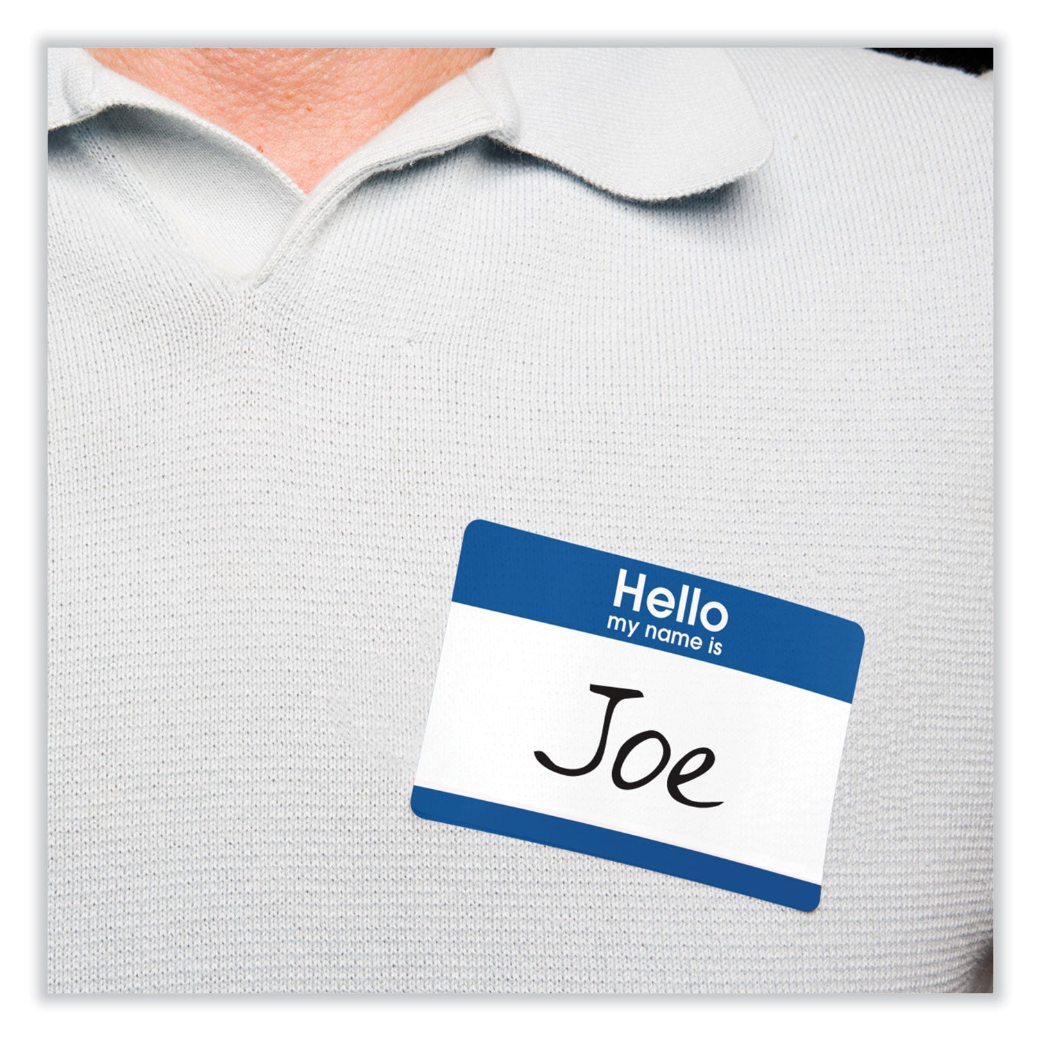 Printable Adhesive Name Badges, 3.38 x 2.33, Blue "Hello", 100/Pack - 