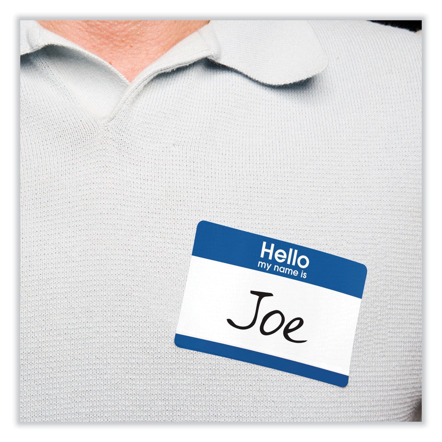 Printable Adhesive Name Badges, 3.38 x 2.33, Blue "Hello", 100/Pack