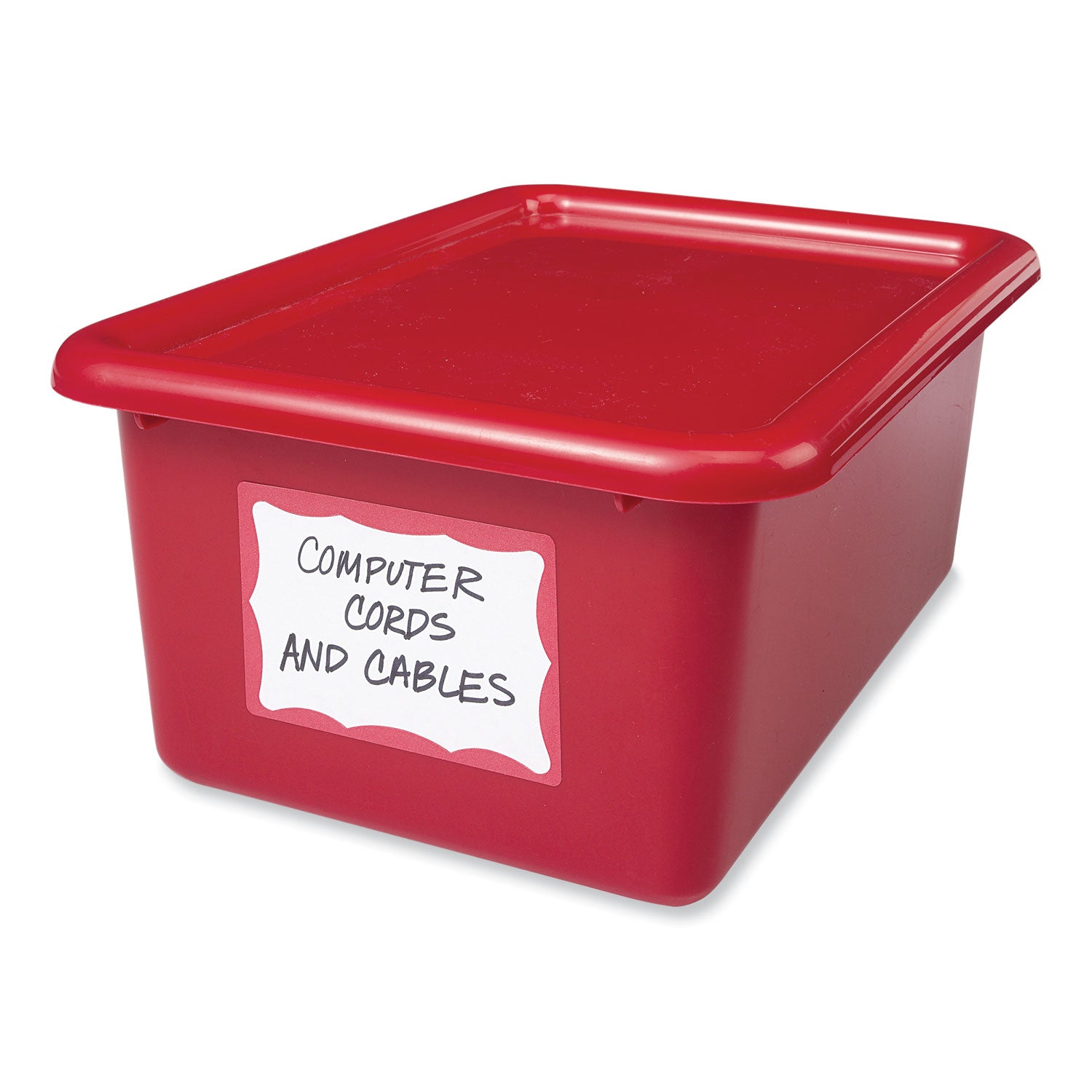 Printable Adhesive Name Badges, 3.38 x 2.33, Red Border, 100/Pack