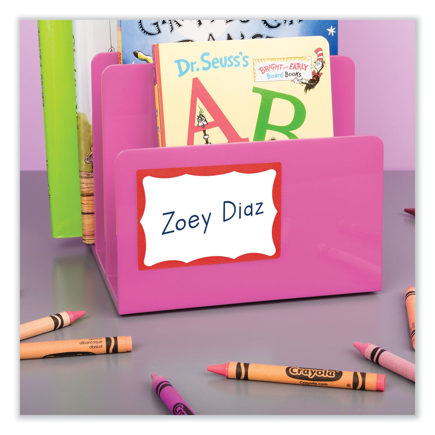 Printable Adhesive Name Badges, 3.38 x 2.33, Red Border, 100/Pack