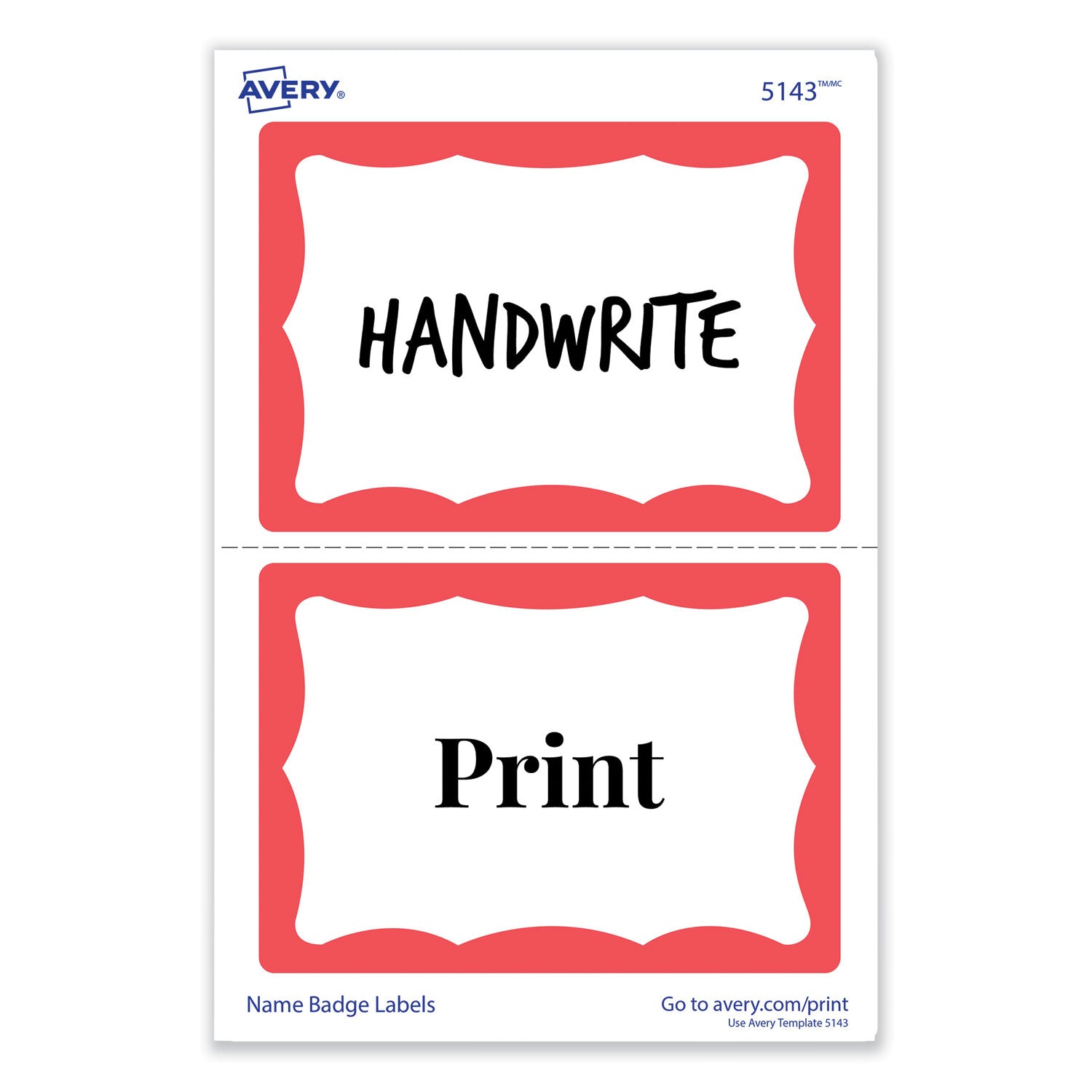 Printable Adhesive Name Badges, 3.38 x 2.33, Red Border, 100/Pack