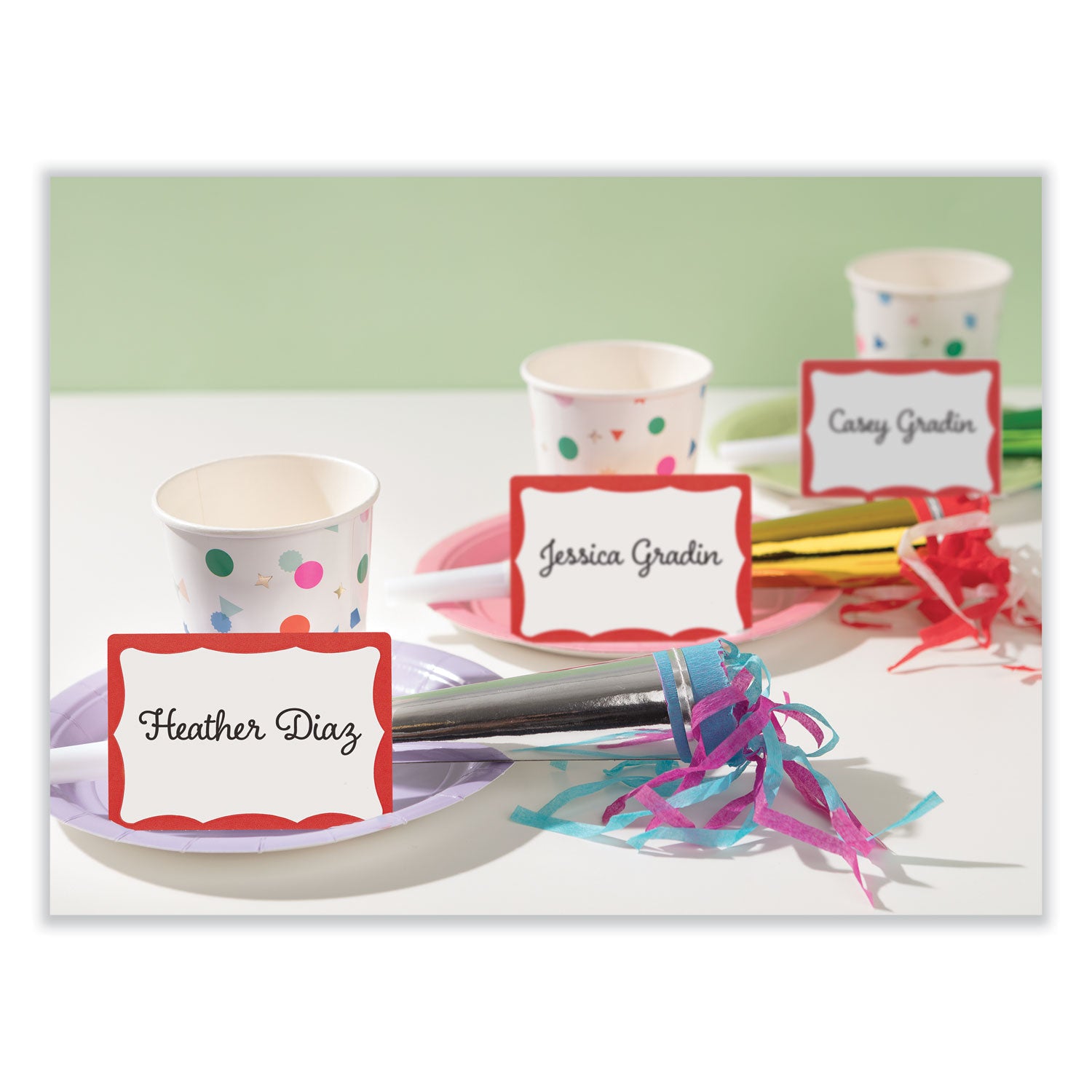 Printable Adhesive Name Badges, 3.38 x 2.33, Red Border, 100/Pack - 