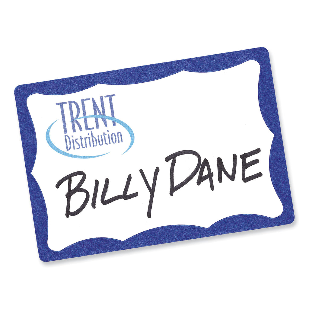Printable Adhesive Name Badges, 3.38 x 2.33, Blue Border, 100/Pack